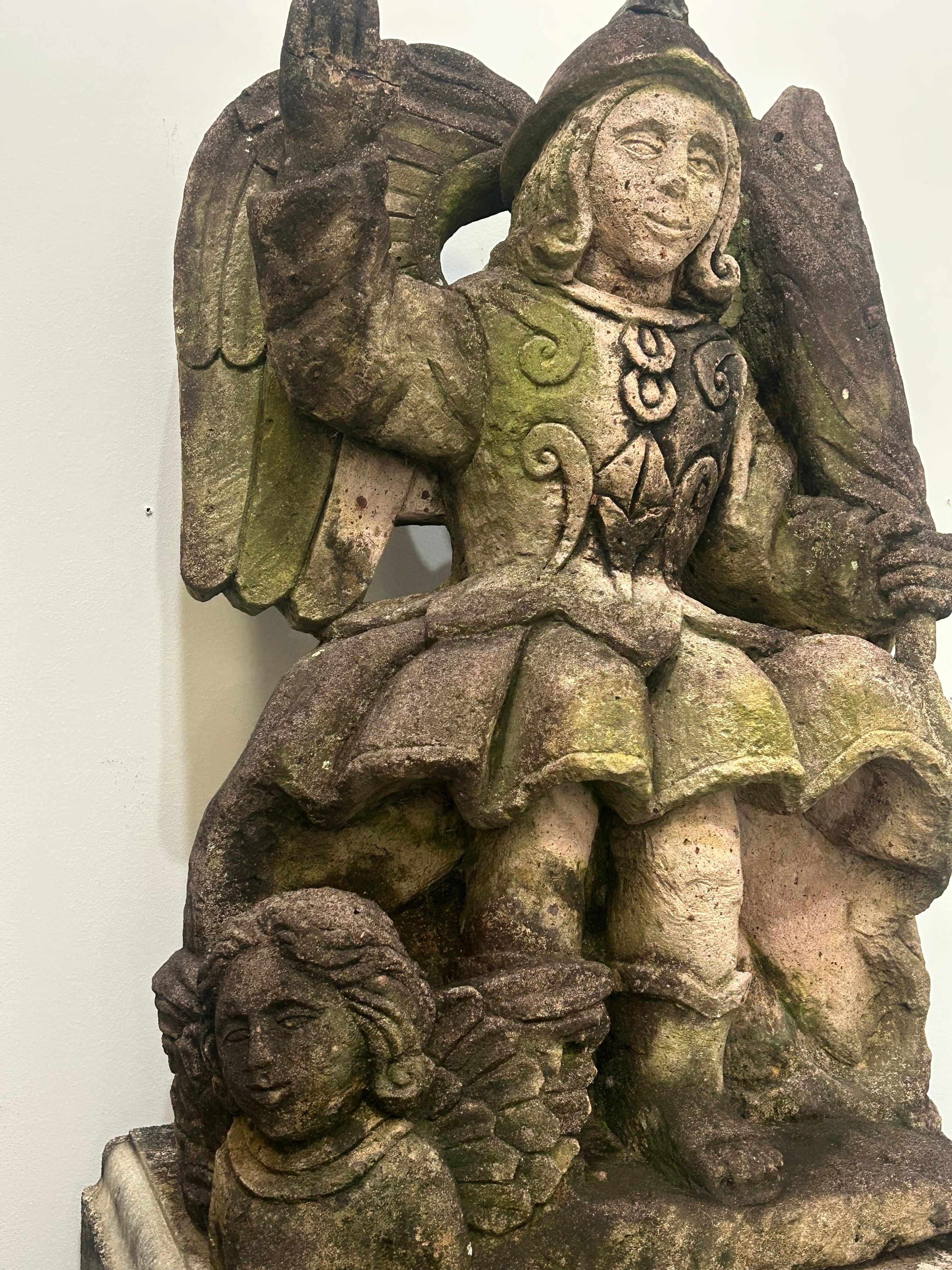 Saint Michael large cast Stone  garden figure For Sale 1