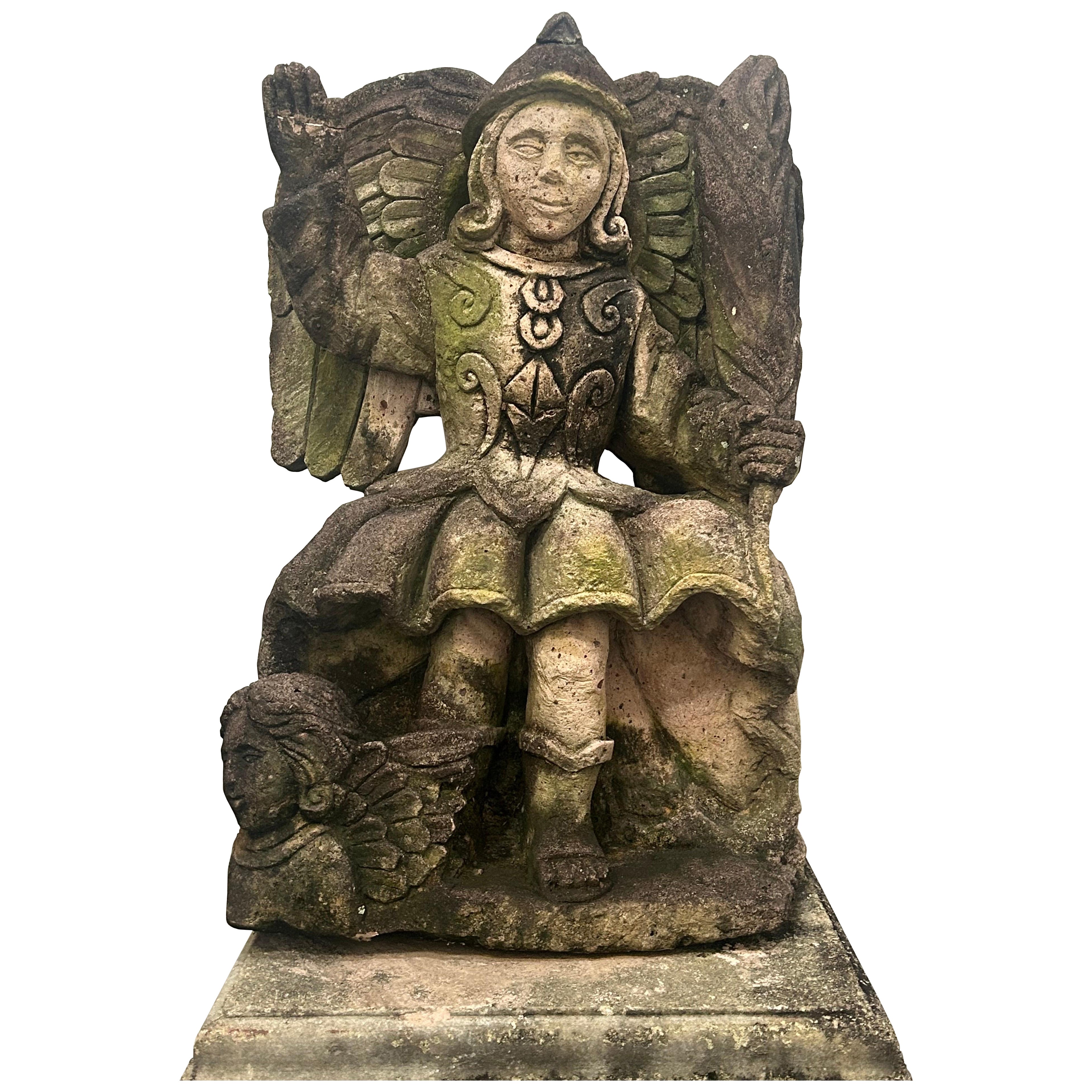 Saint Michael large cast Stone  garden figure For Sale