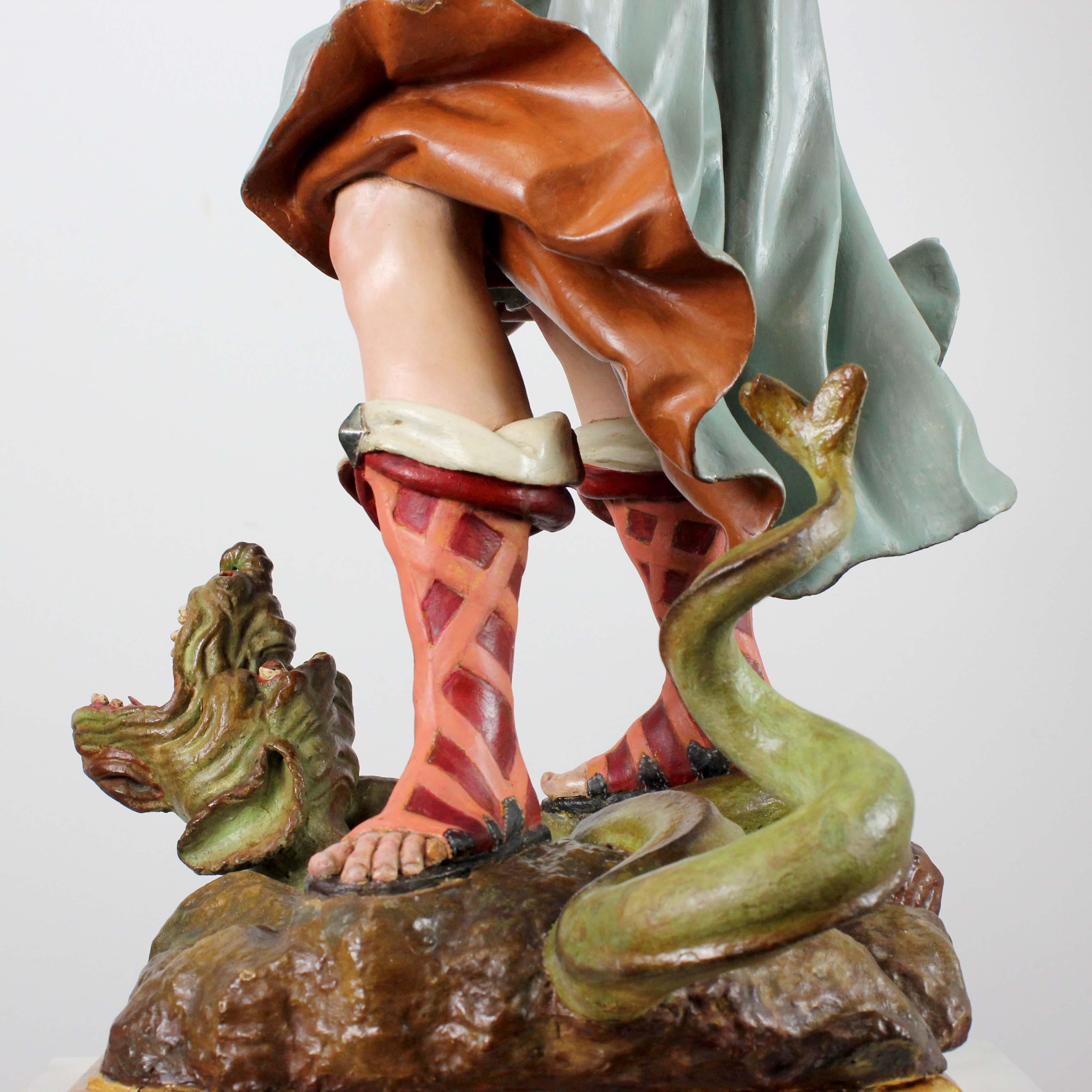 Saint Michael the Archangel, polychrome carved wood, attributed to L.S. Carmona For Sale 1