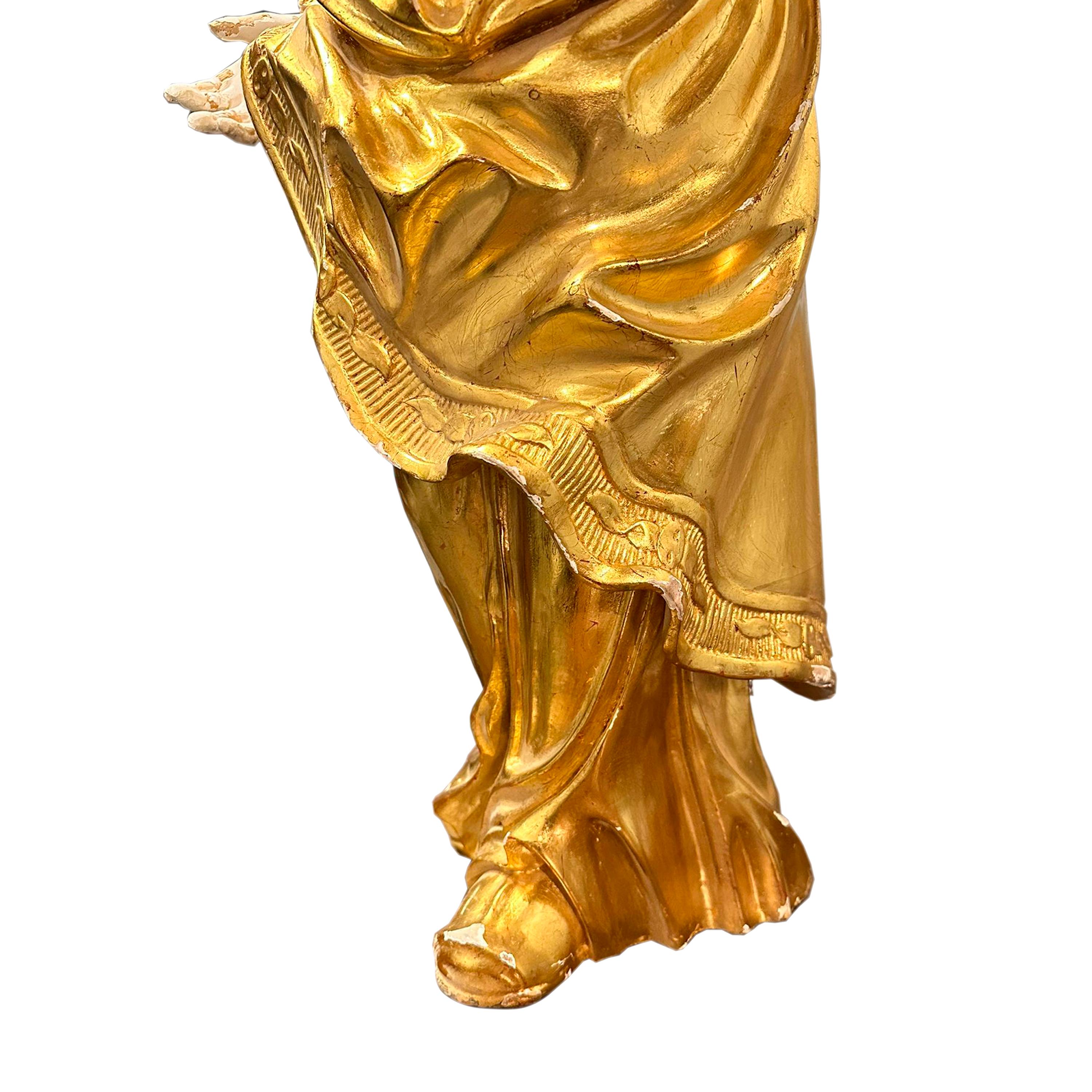 Sculpture sculptée à la main de Saint Nicolas de Bari avec feuille d'or, France, 19ème siècle en vente 1