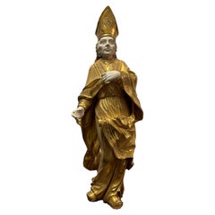 Saint Nicholas of Bari Handcarved Sculpture with Gold Leaf, France, 19th Century