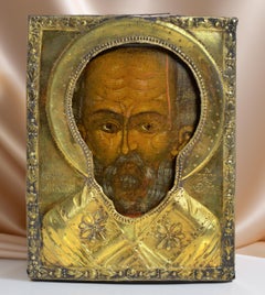 Saint Nicholas of Myra Russian Icon 16th century Gilt Silver Oklad Museum Value