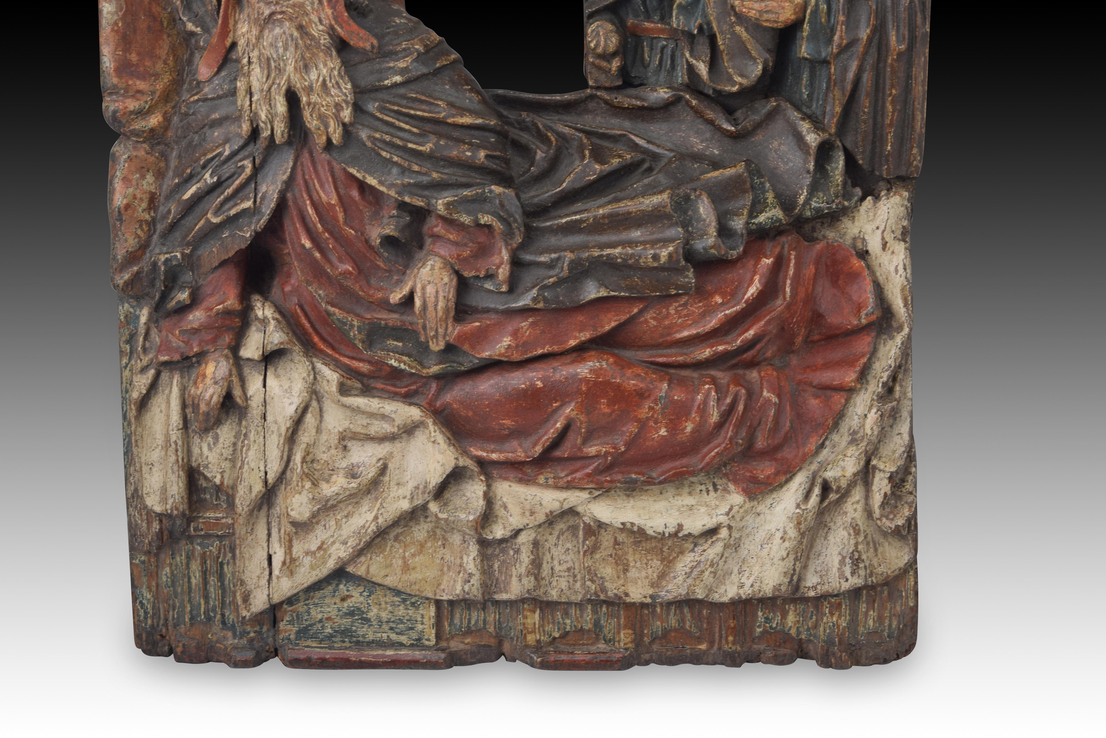 Saint on a bed. Polychromed wood. Flemish school, 16th century. In Fair Condition For Sale In Madrid, ES