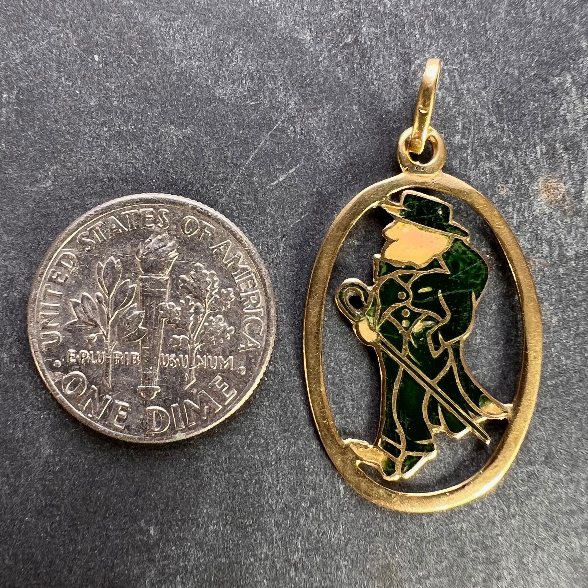 Saint Patrick Ireland Green Man Enamel 18K Yellow Gold Charm Pendant For Sale 5