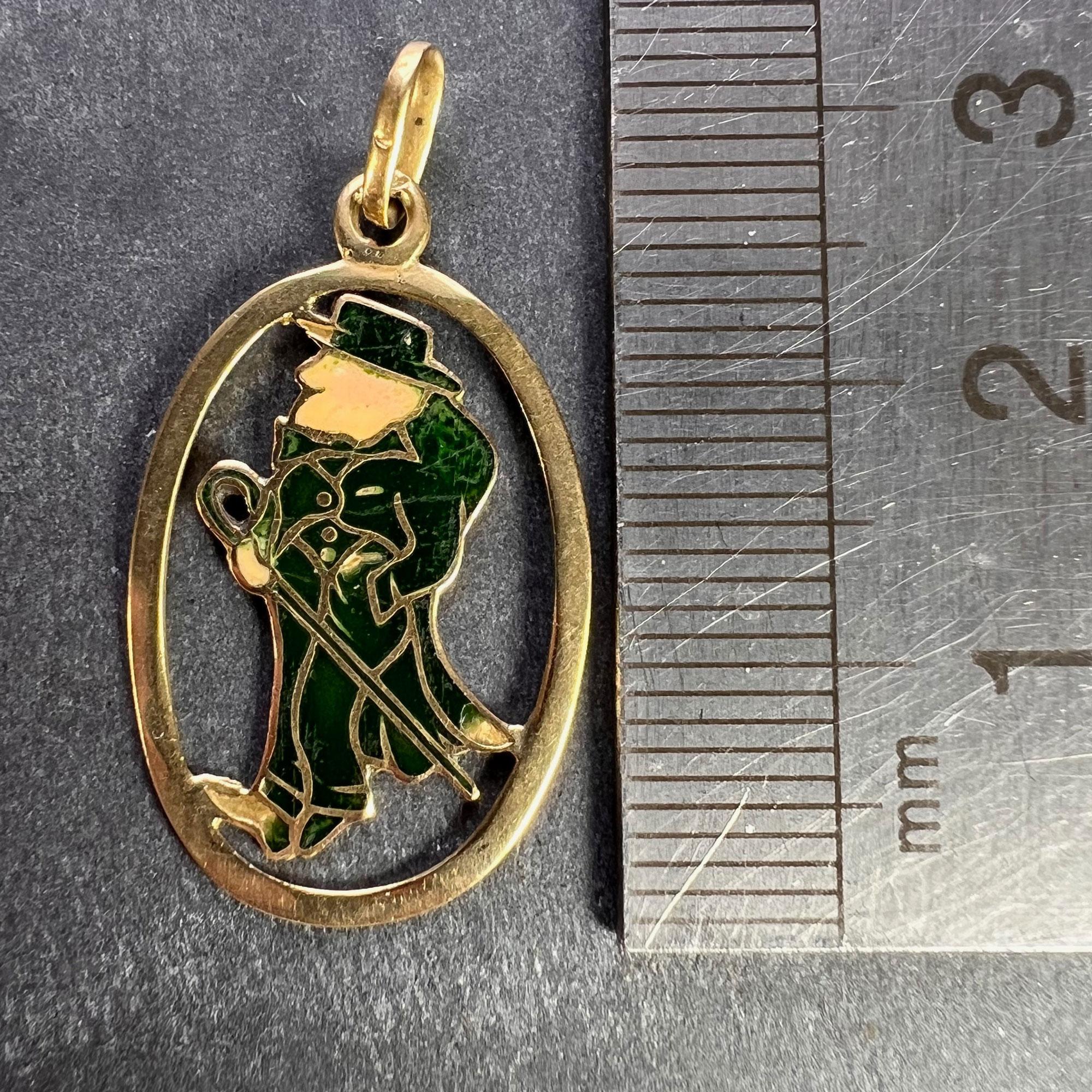 Saint Patrick Ireland Green Man Enamel 18K Yellow Gold Charm Pendant For Sale 4