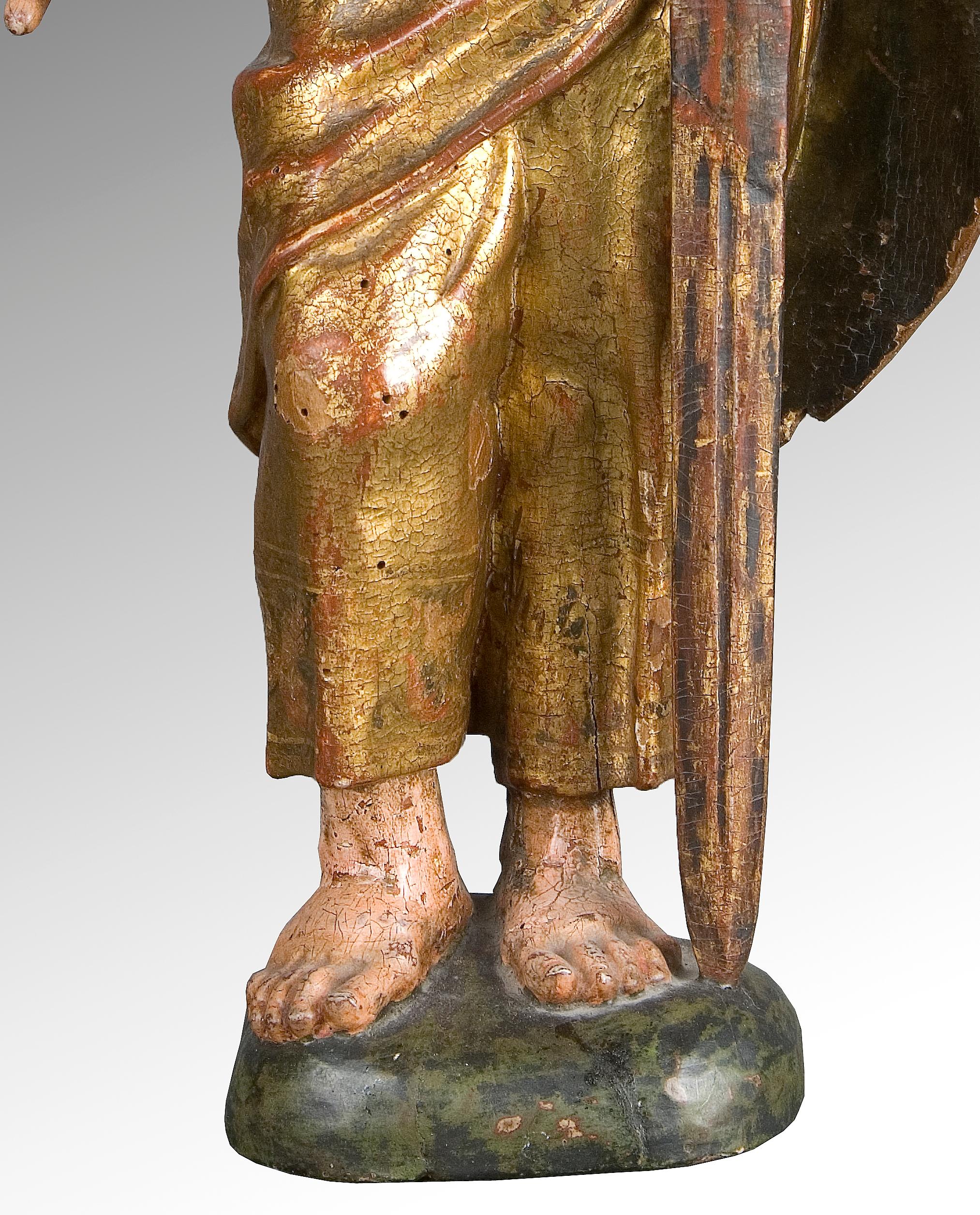 Saint Paul, Carved and Polychromed Wood. Spanish School, 16th Century In Fair Condition For Sale In Madrid, ES