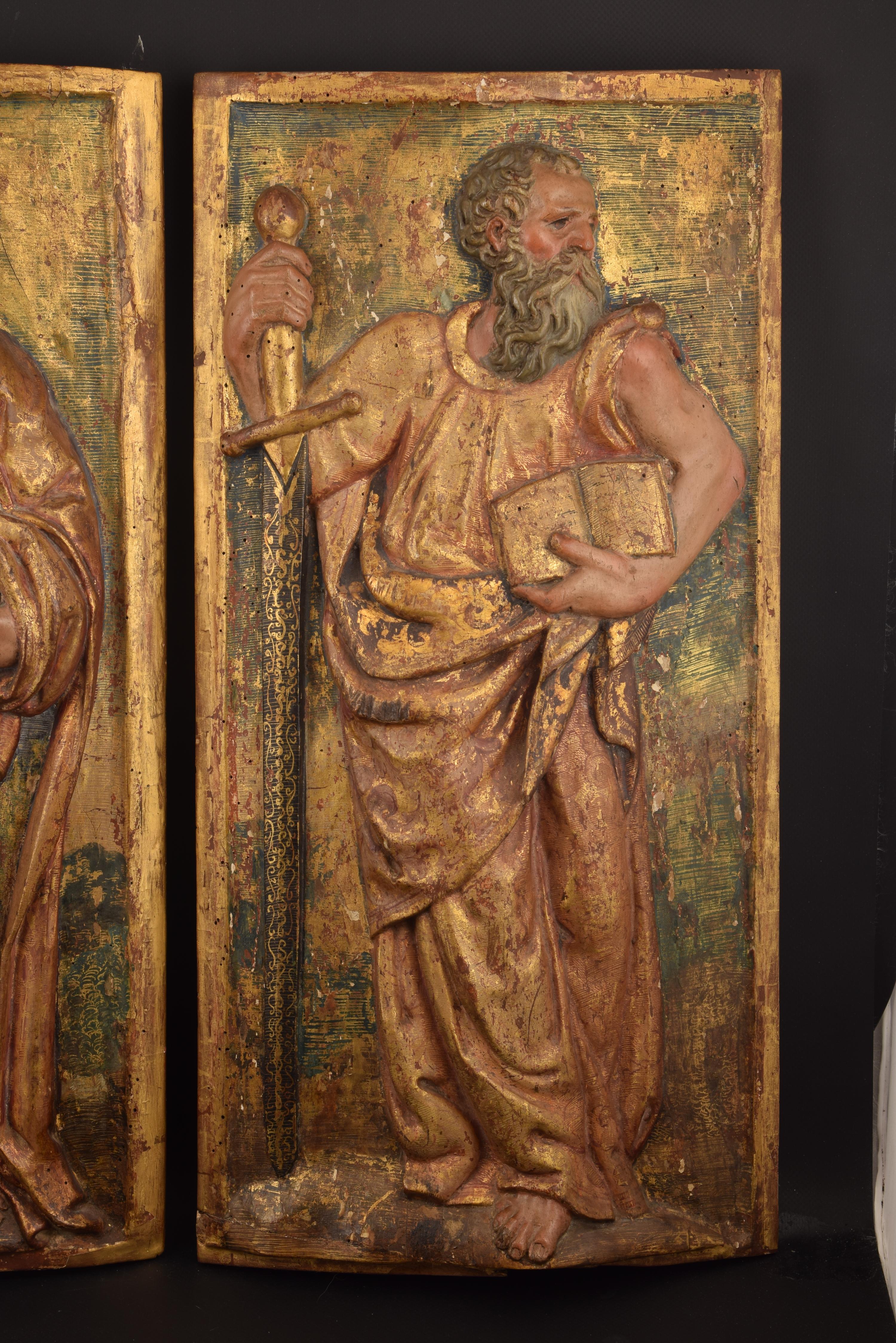 Renaissance “Saint Peter” and “Saint Paul”, Polychromed Wood Relief, Spain, 16th Century