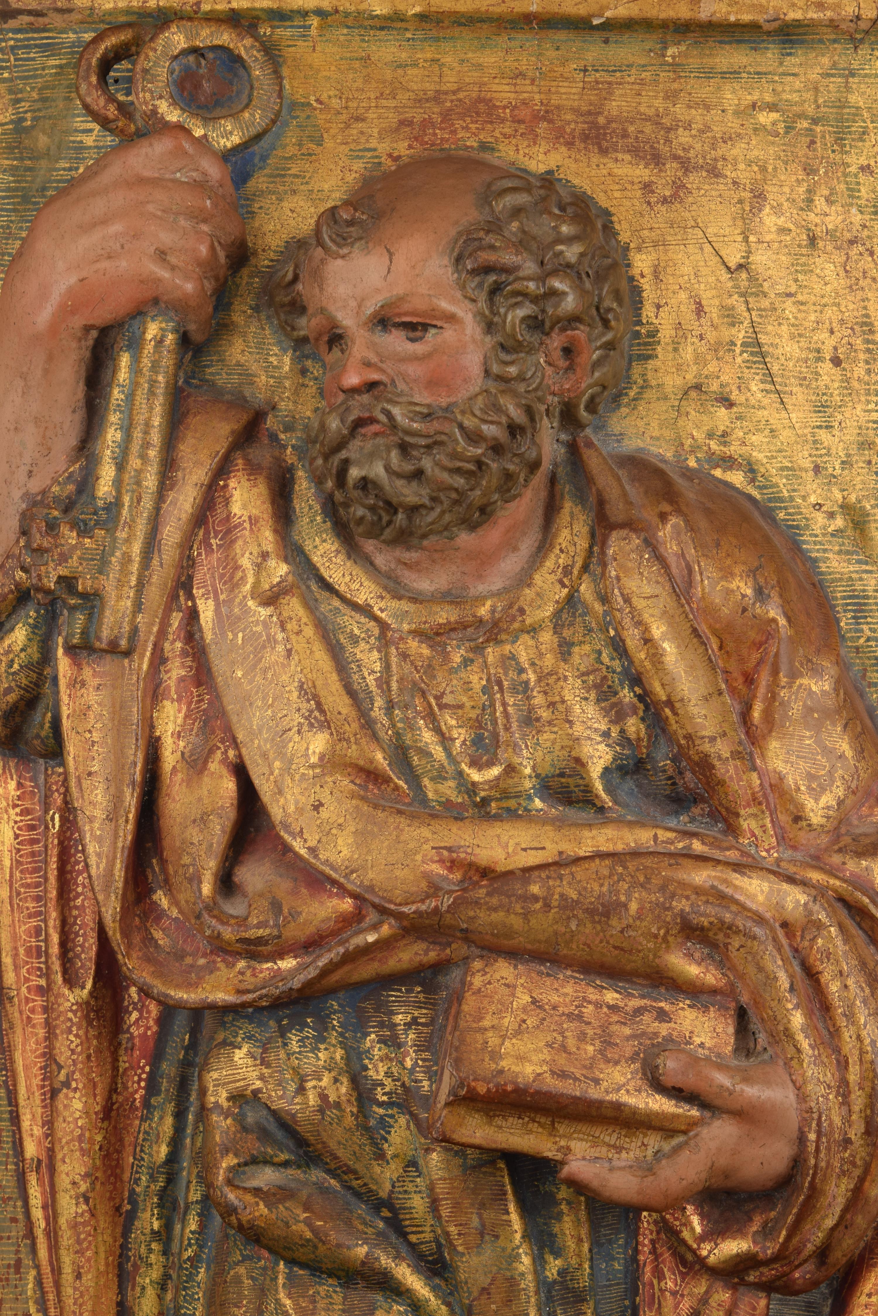 Spanish “Saint Peter” and “Saint Paul”, Polychromed Wood Relief, Spain, 16th Century