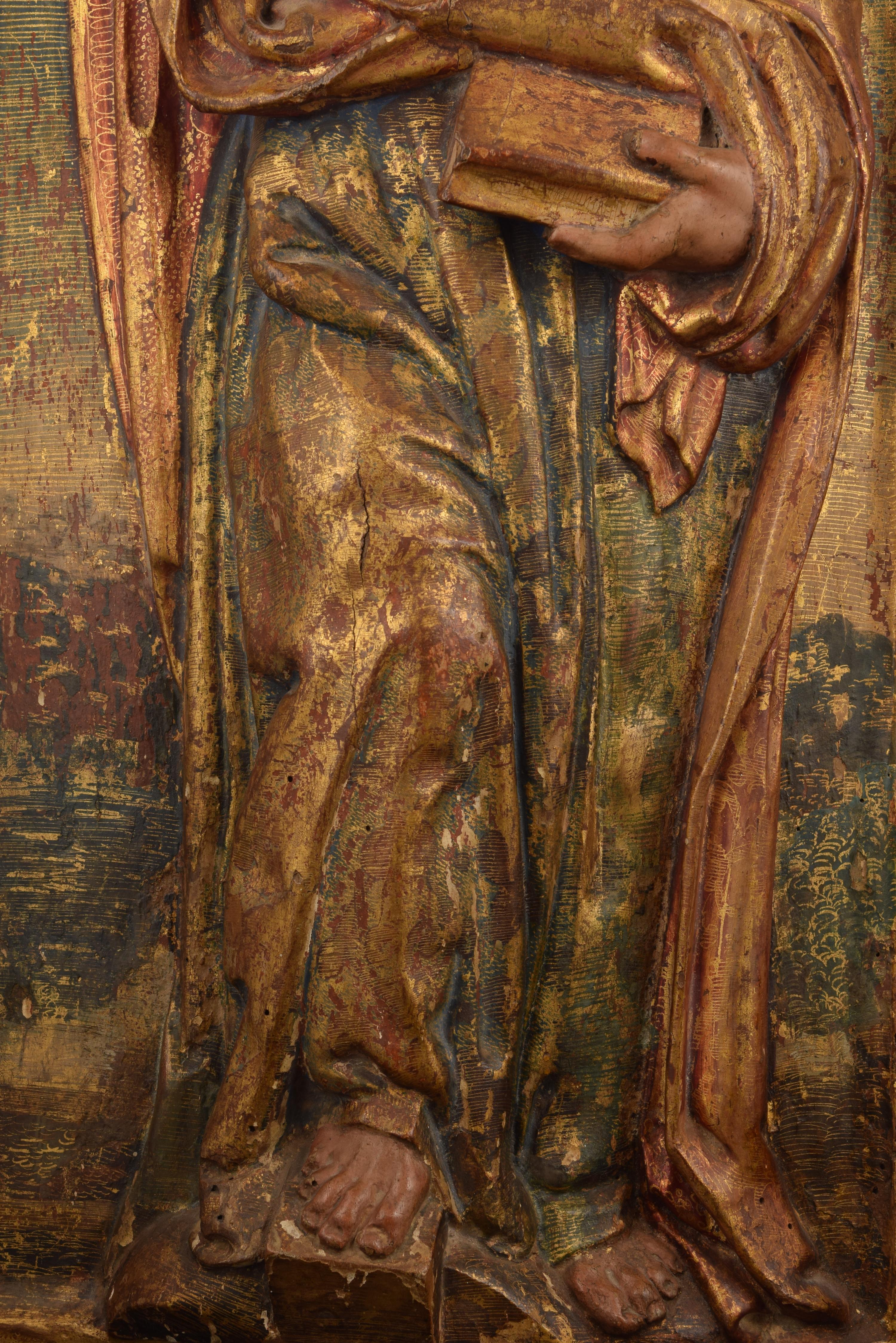 18th Century and Earlier “Saint Peter” and “Saint Paul”, Polychromed Wood Relief, Spain, 16th Century