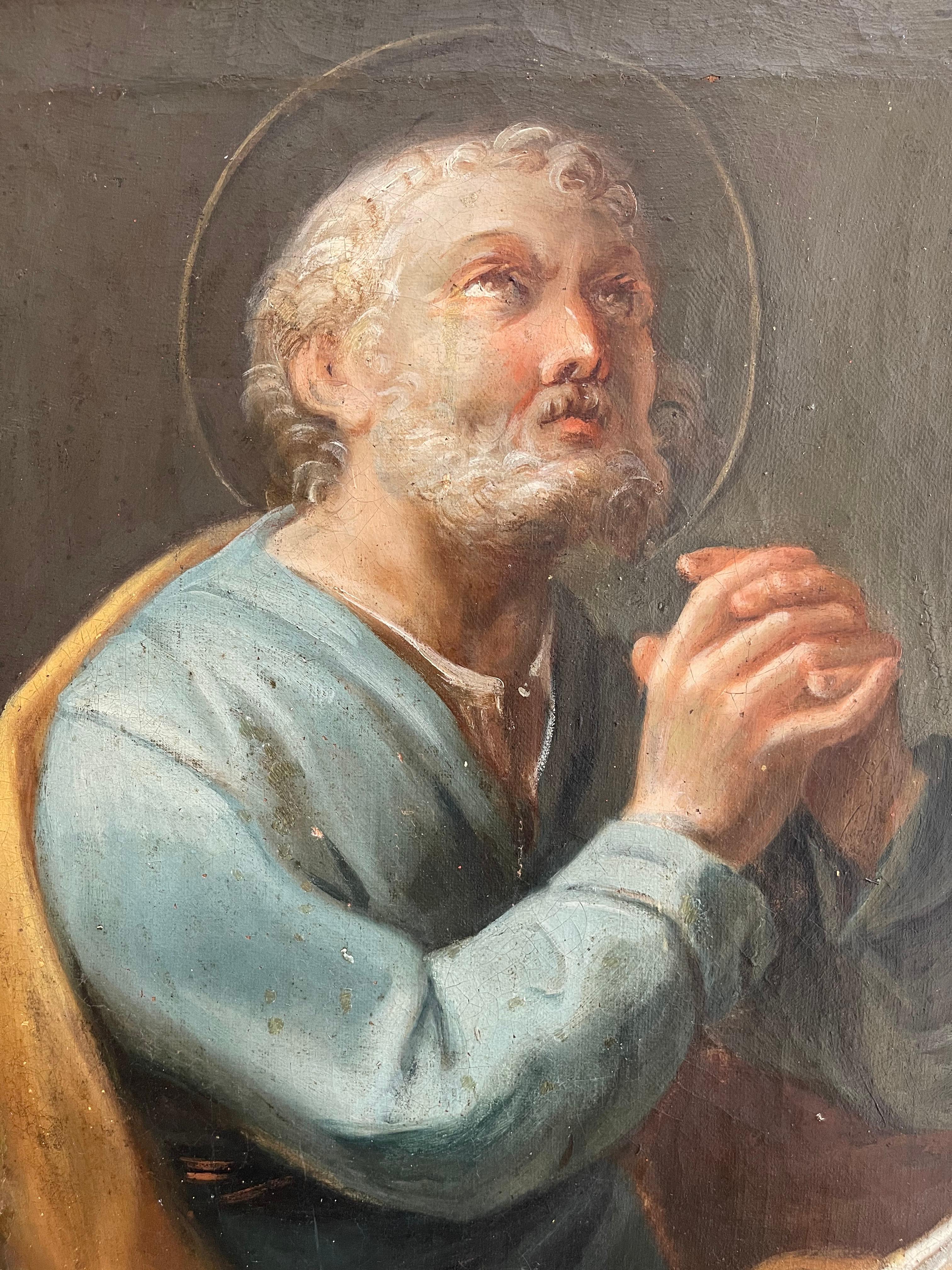 Table, oil on canvas representing Saint Peter, whose real name is Simon Bar-Jona according to the testimony of the Gospels, also called Kephas or Simon-Peter, is a Jew from Galilee or Gaulanitide known to have been one of the disciples of Jesus of
