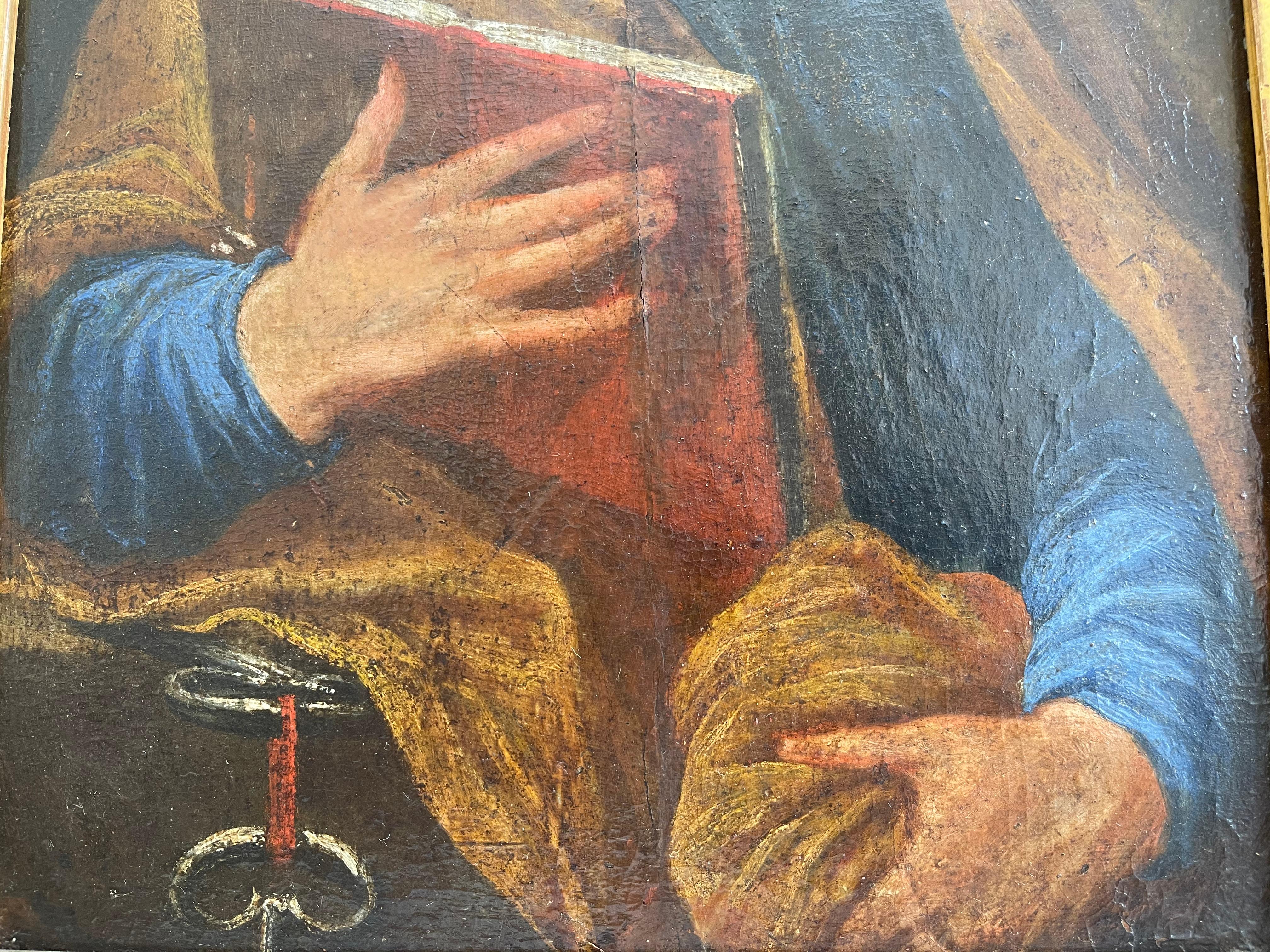 Painted Saint Peter, Oil on Wood Panel, 19th Century