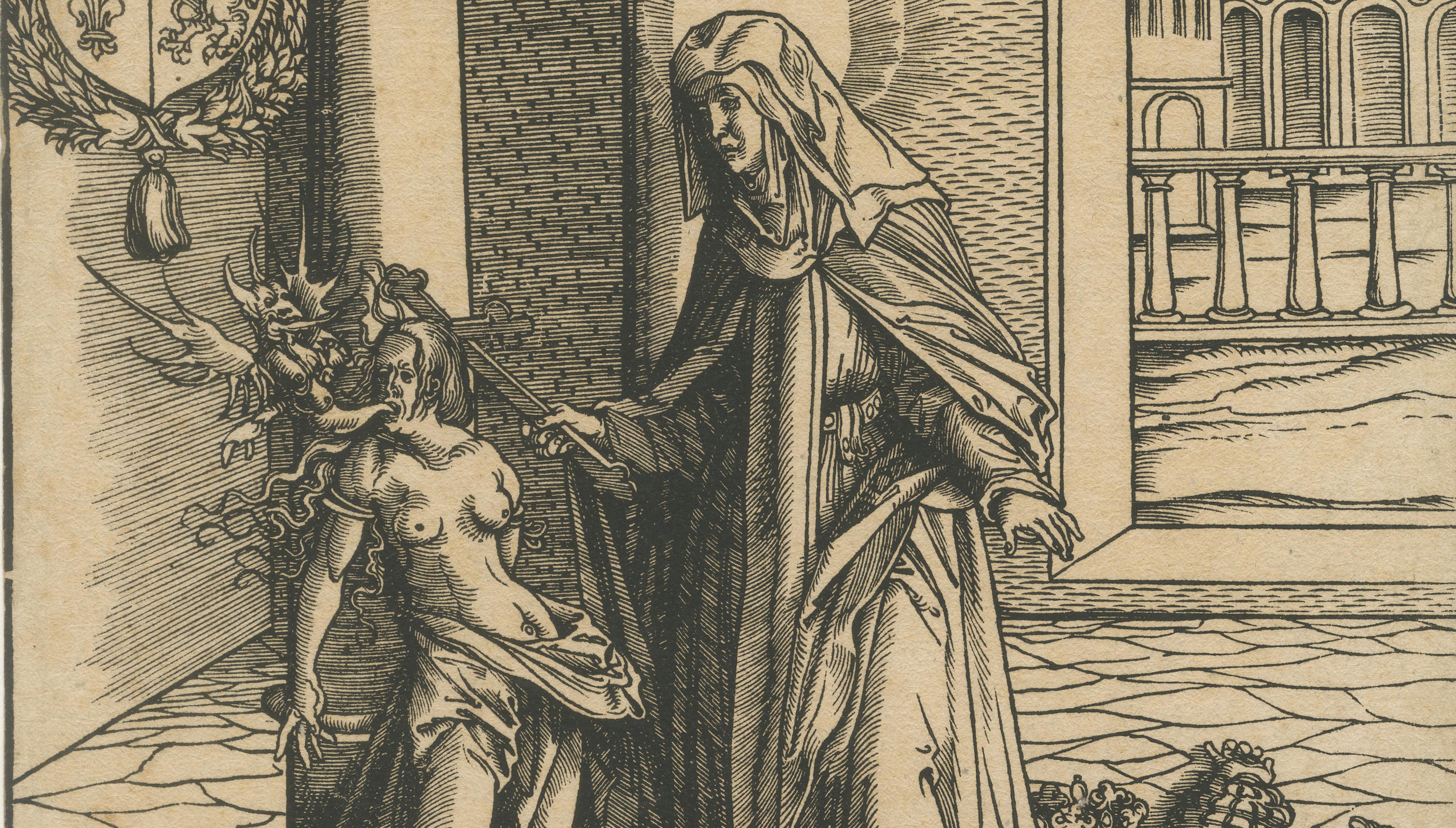 Saint Radegonde Exorcising a Demon – Burgkmair Circle, c.1516 Woodcut