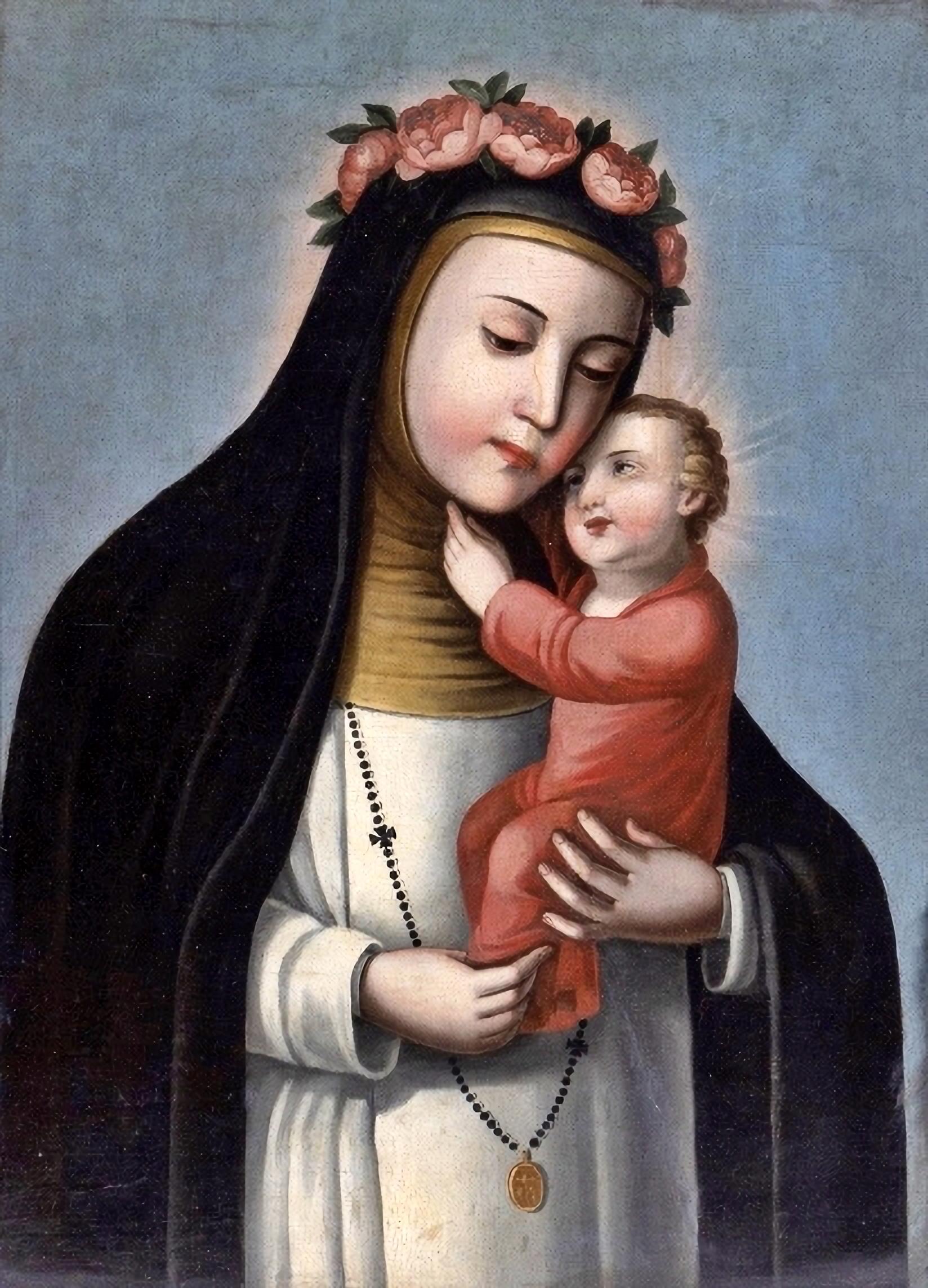 Saint Rose Of Lima Oil On Canvas 19th Century South American Painting 