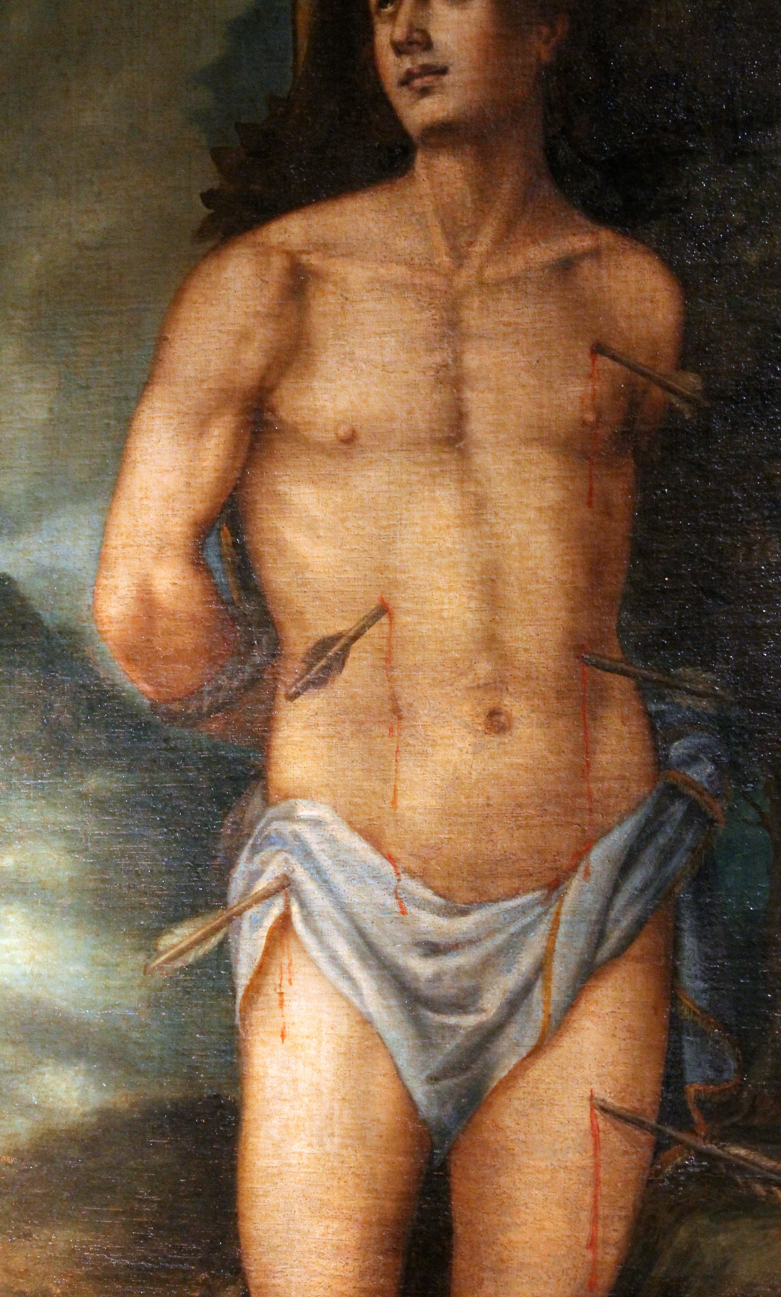Baroque Saint Sebastian Spanish School 17th Century Oil on Canvas Religious Painting
