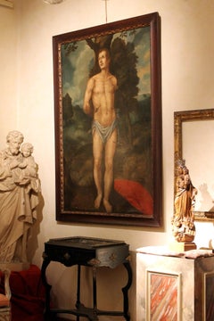 Saint Sebastian Spanish School 17th Century Oil on Canvas Religious Painting