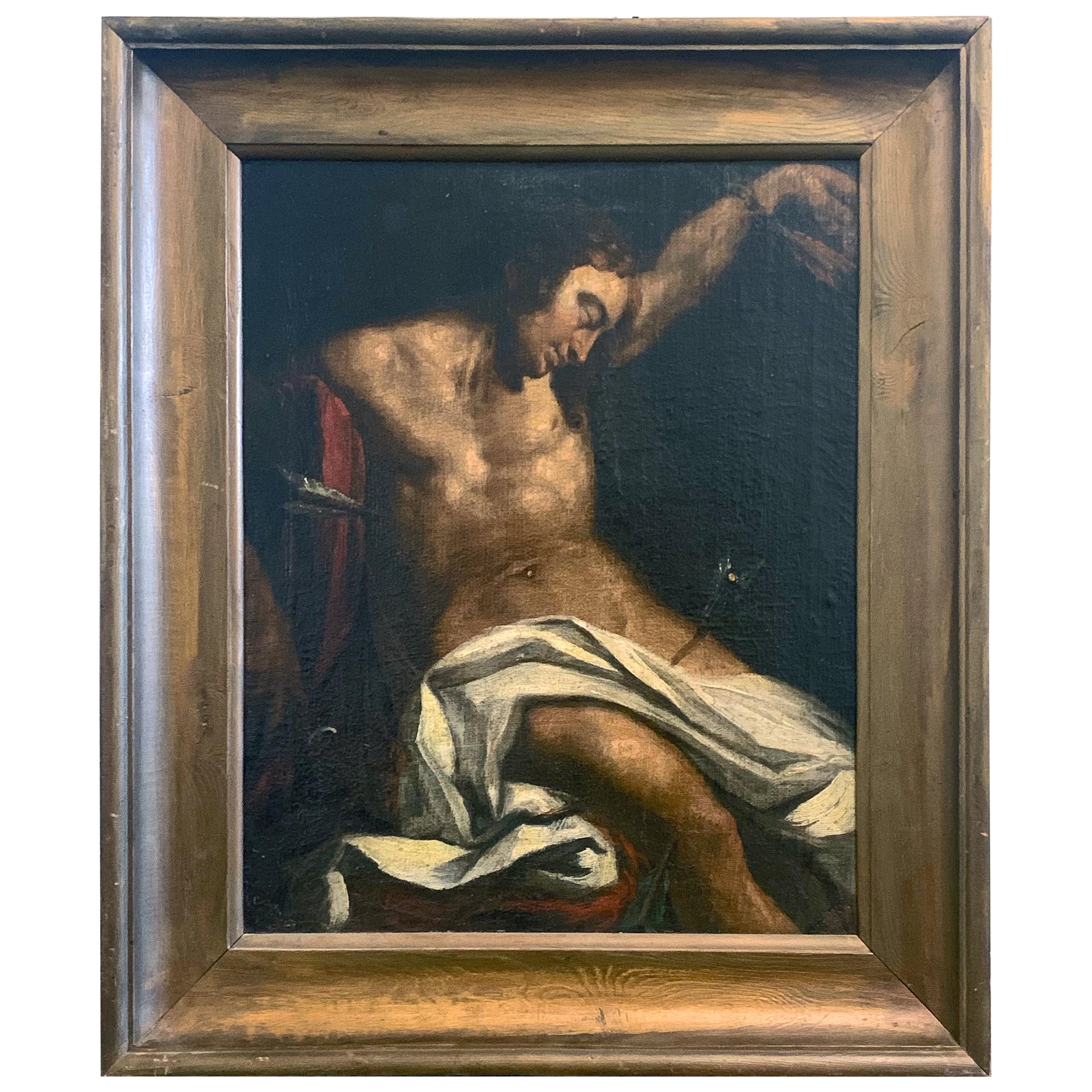 "Saint Sebastian, " Unusual Depiction of Nude Figure, Oil on Canvas