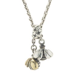 Collier lariat Saint en argent sterling et or jaune 14 carats avec double abeille