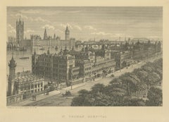 Saint Thomas' Hospital, Lambeth, Victorian London, Antique Engraving, circa 1880
