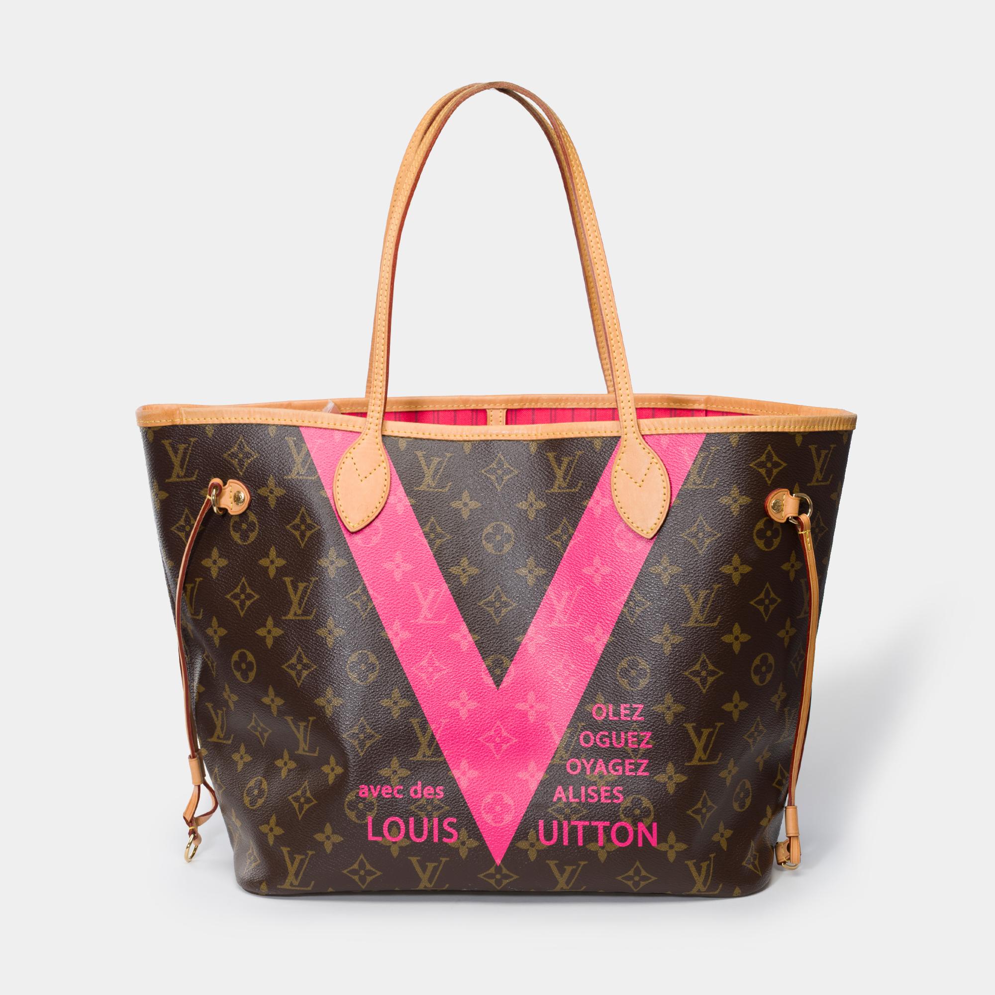 COLLECTOR (Only 250 pieces over the world) - Limited Edition Saint-Tropez Fuchsia 2016

Amazing Louis Vuitton Neverfull MM Tote bag in brown canvas monogram limited series V Fuchsia 