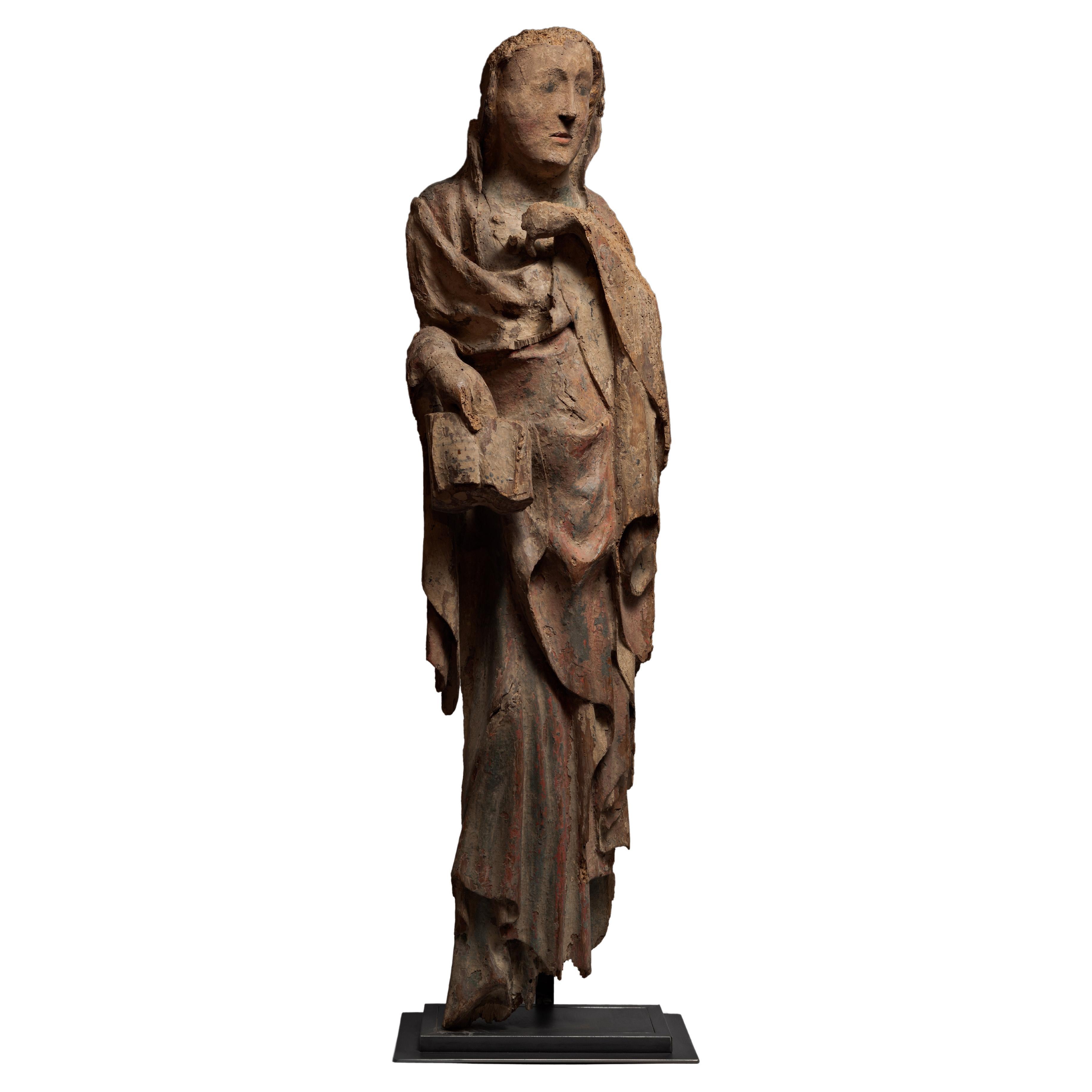 Saint Woman aus polychrom geschnitztem Holz