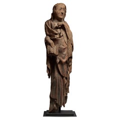Antique Saint Woman in polychrome carved wood