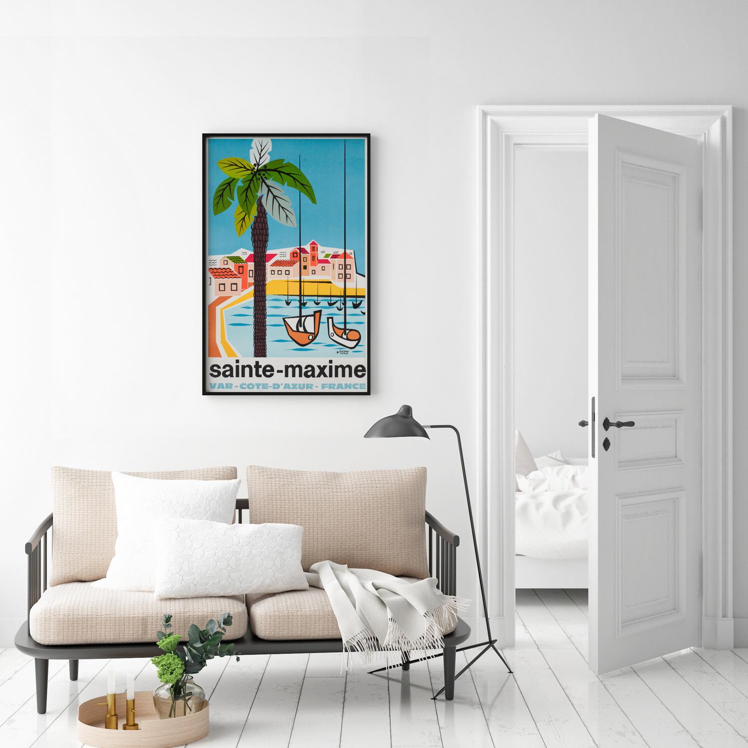 Favoloso poster di viaggio originale della Costa Azzurra del 1962 disegnato da Bernard Thonus. Pubblicato dal Ministero dei Trasporti e dei Lavori Pubblici in Francia. 

Un design delizioso con splendidi colori vivaci!

Questo poster cinematografico