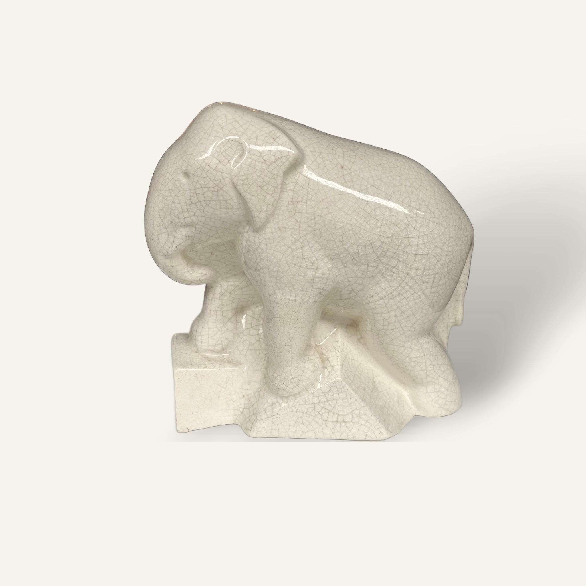 Sainte Radegonde Art Deco Cream Ceramic Elephant In Good Condition For Sale In CA, CA
