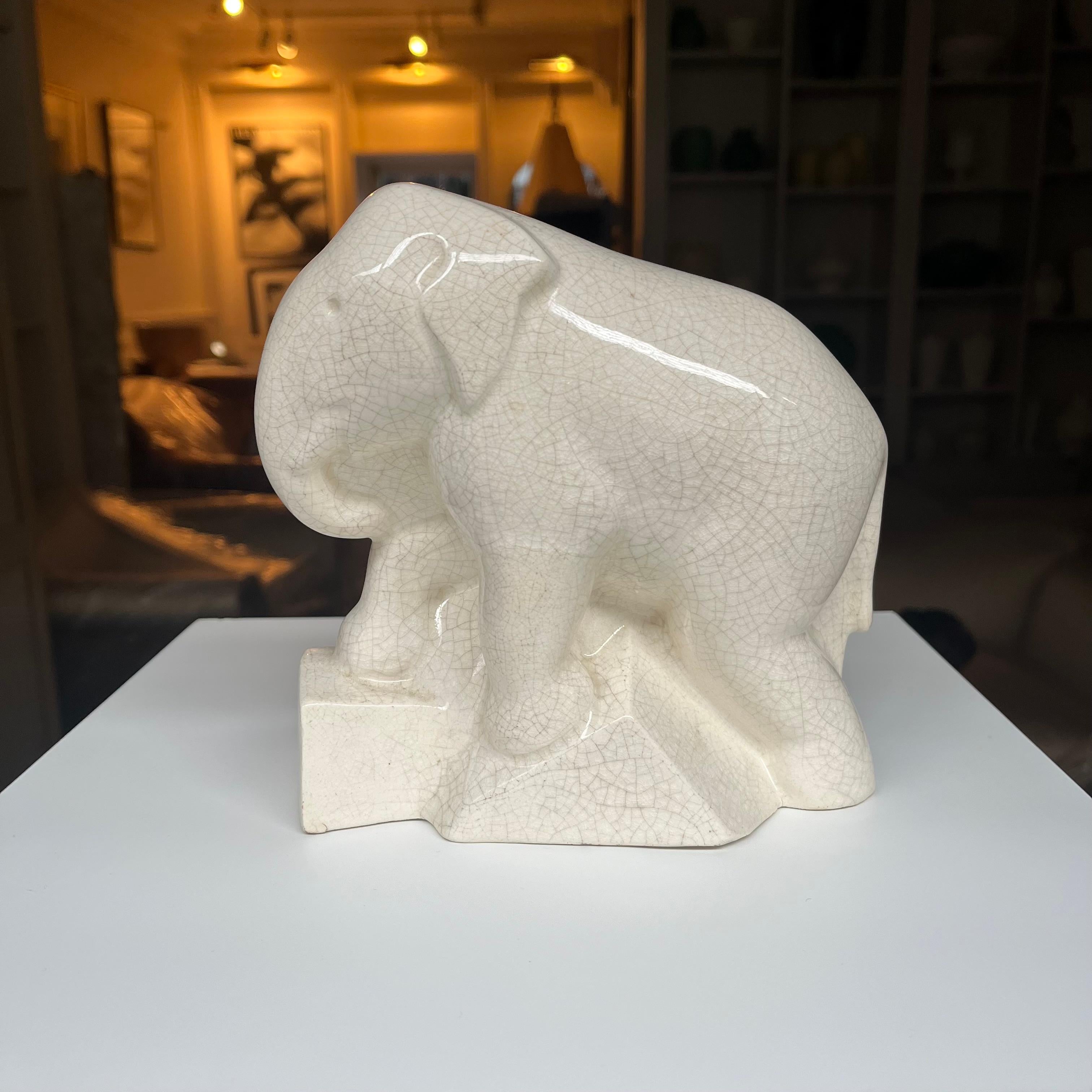 Sainte Radegonde Art Deco Cream Ceramic Elephant For Sale 4