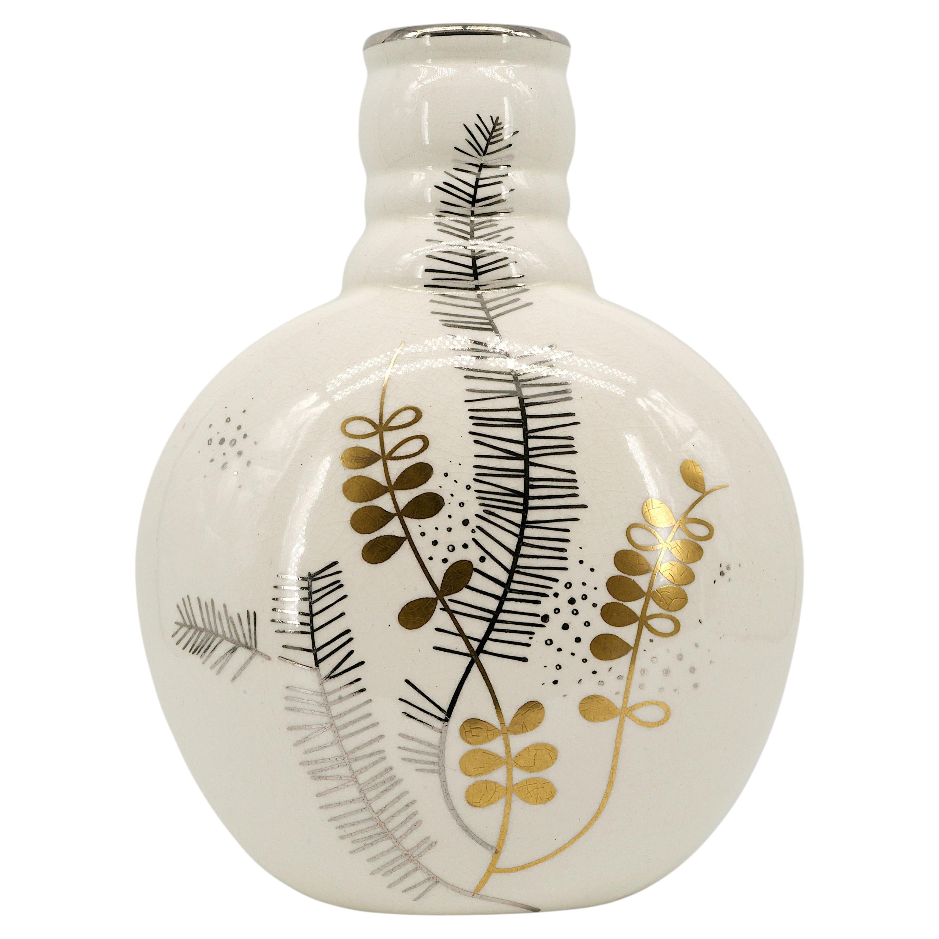 Vaso Sainte Radegonde Art Deco, ceramica con design in platino, anni '20 in vendita