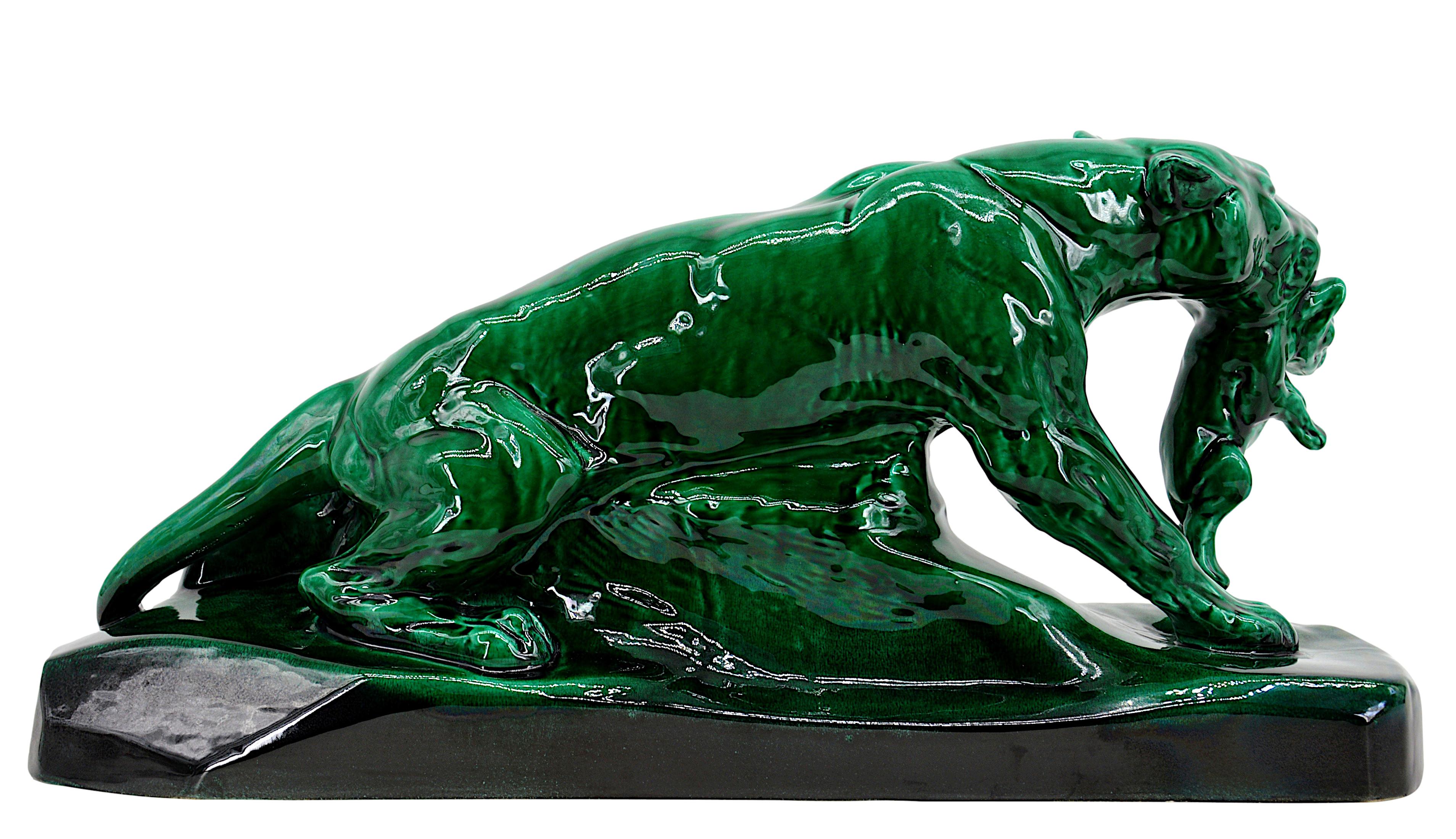 Mid-20th Century Sainte-Radegonde French Art Deco Ceramic Lioness, 1930s