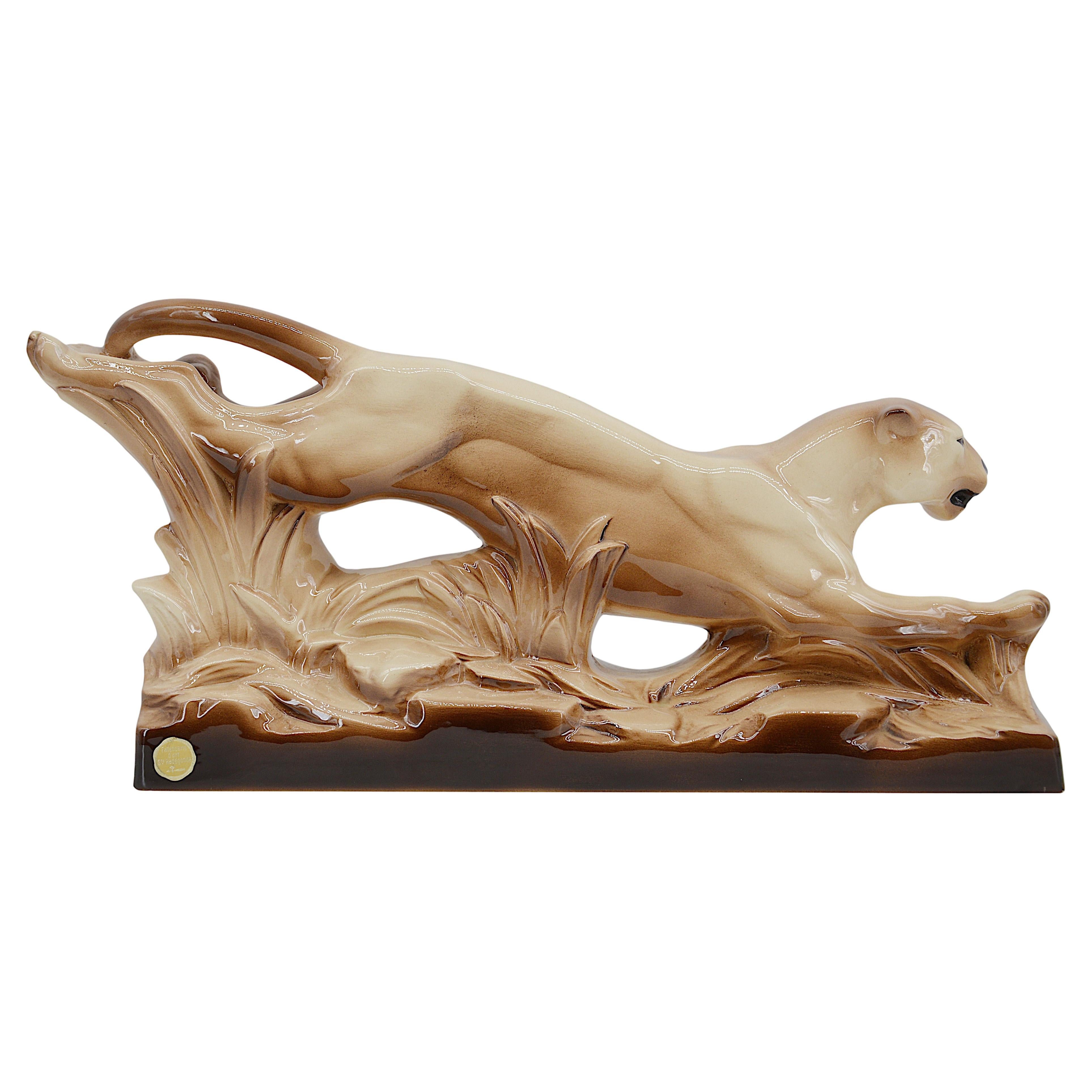 Sainte-Radegonde French Art Deco Ceramic Panther, 1930s For Sale