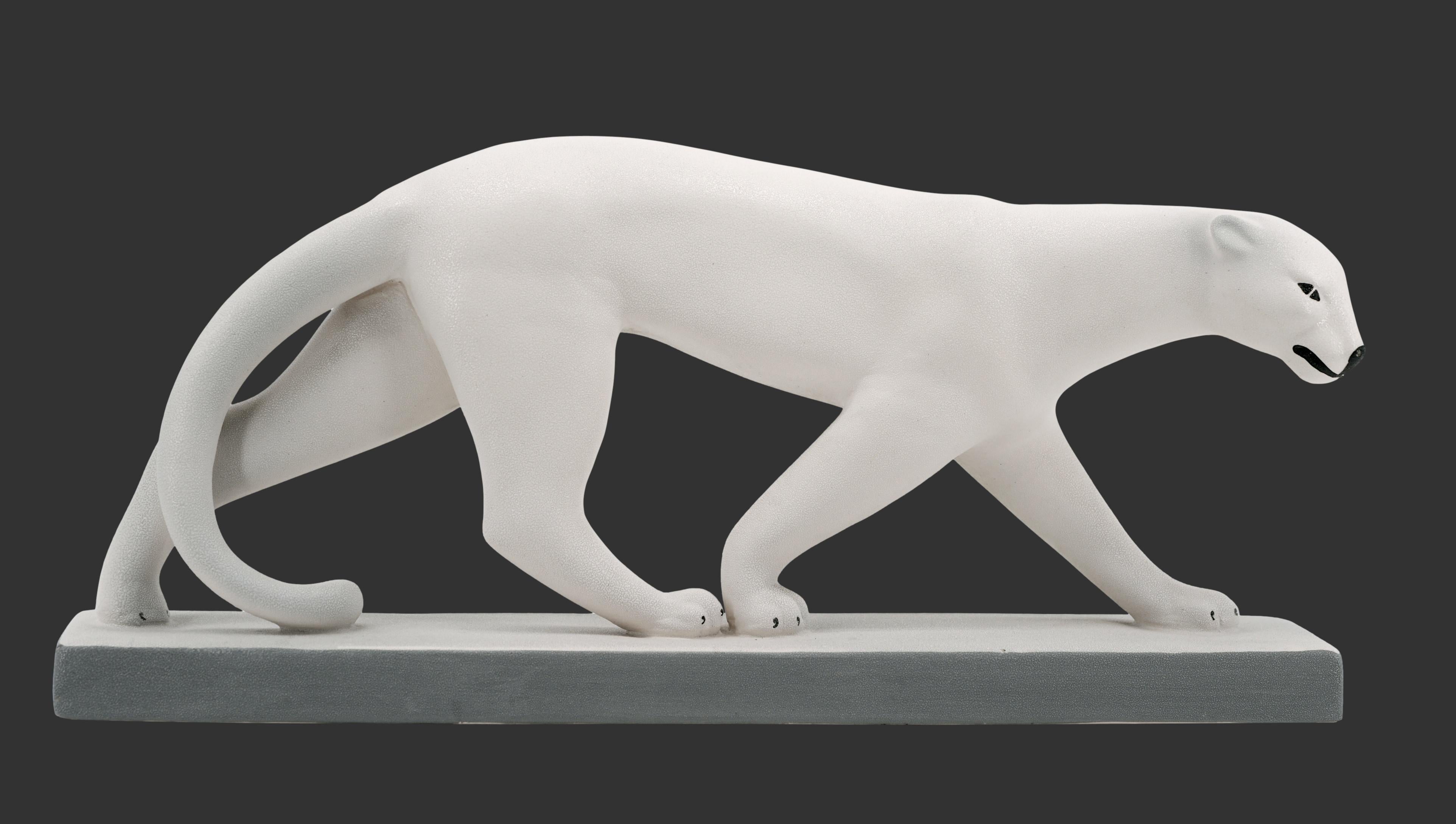 Französischer Art-Déco-Panther aus Keramik in Sainte-Radegonde, Frankreich, Ende der 1920er Jahre. Die Technik heißt 