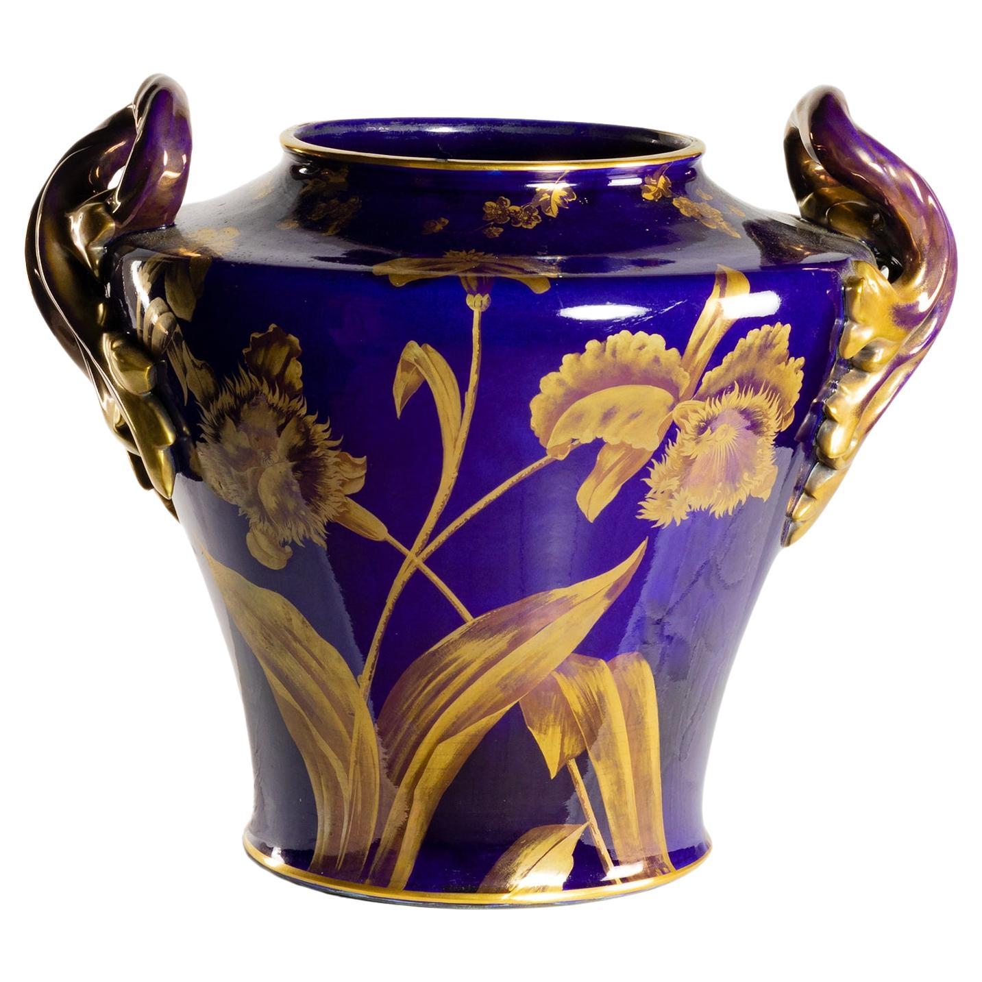 Sainte Radegonde Terracotta Vase "bleu de Tours" by Gustave Asch For Sale