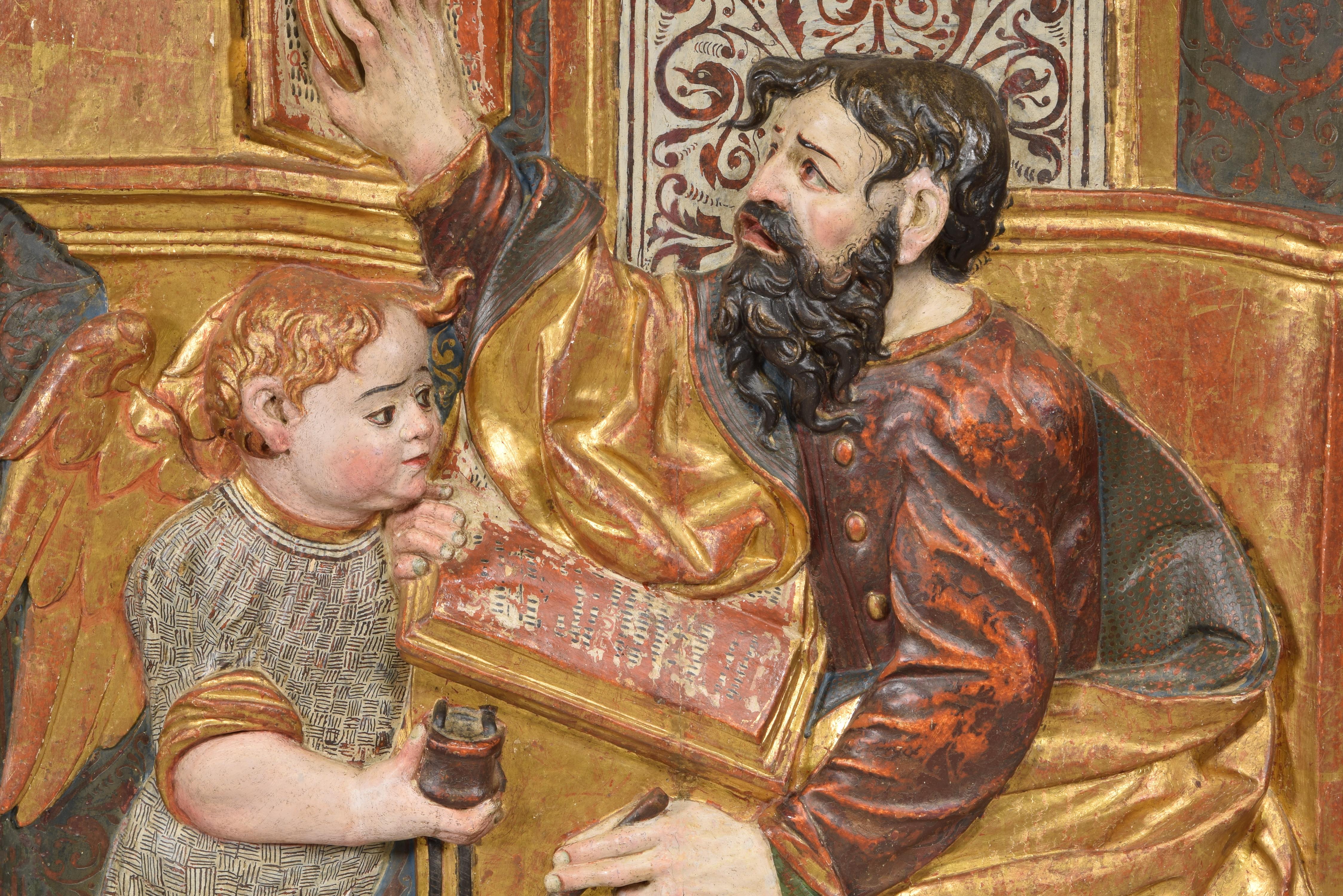 Les saints Jeans et Matthew, bois polychrome, probablement école de Bourgos, 16ème siècle en vente 6