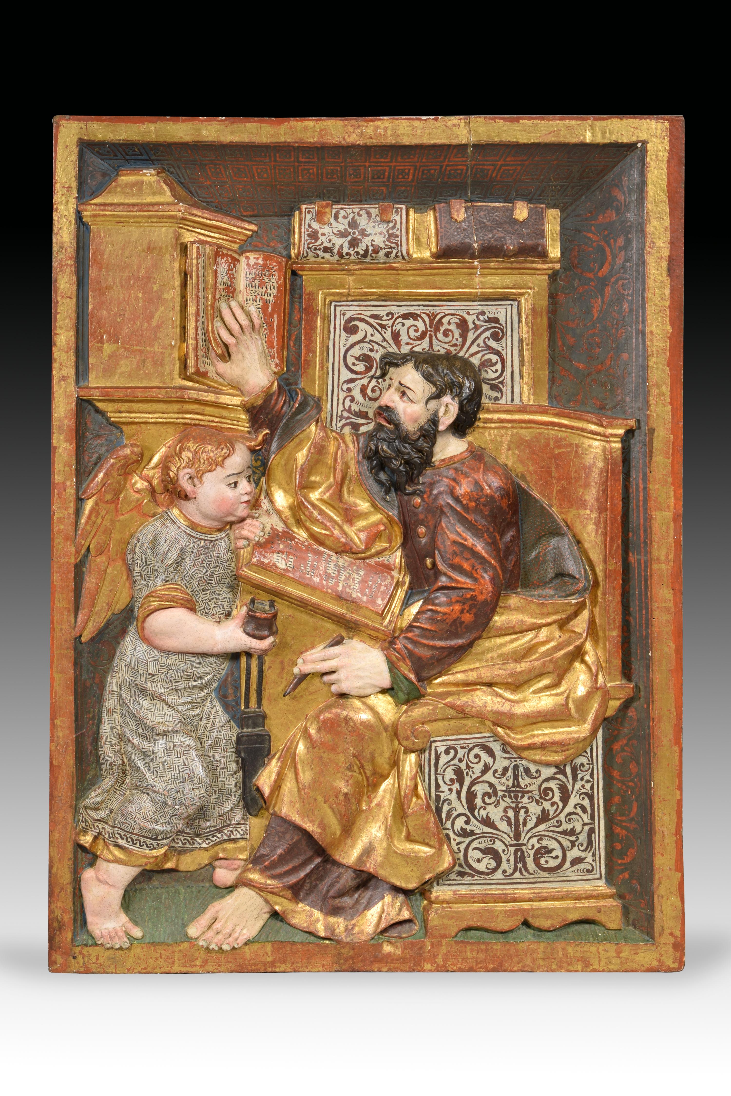 Renaissance Les saints Jeans et Matthew, bois polychrome, probablement école de Bourgos, 16ème siècle en vente