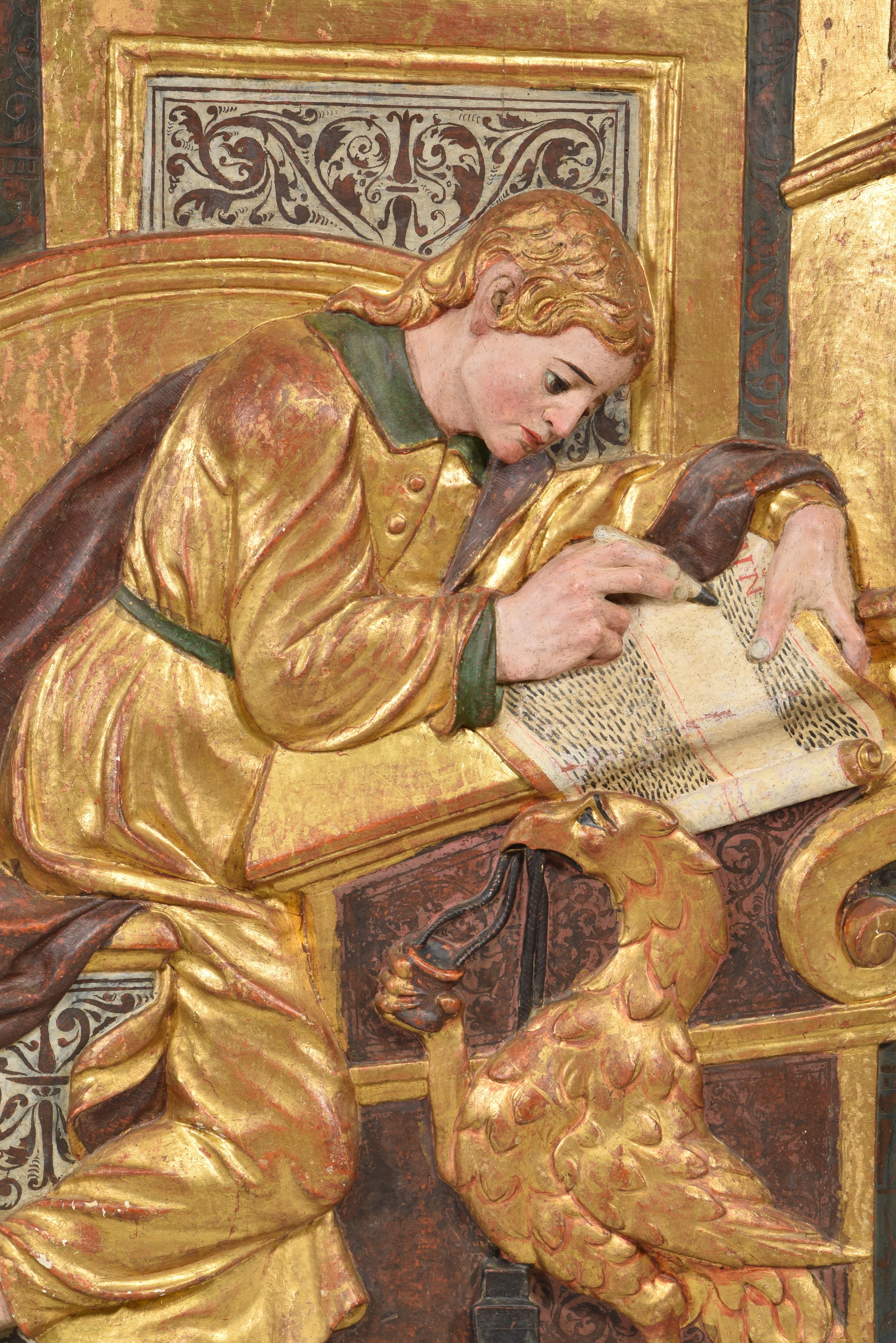 Spanish Saints John and Matthew, Polychrome Wood, Possibly, Burgos School, 16th Century For Sale