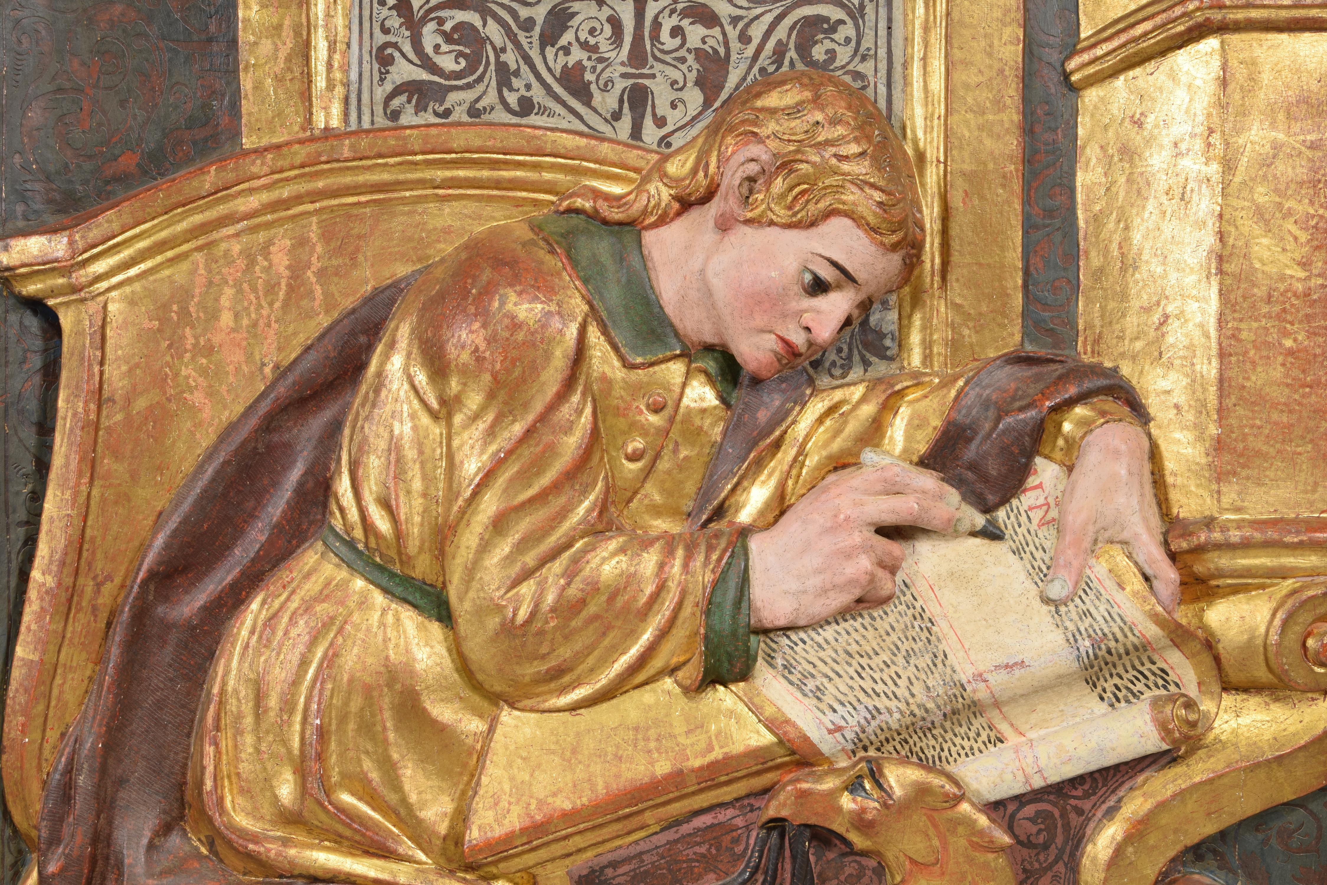 Les saints Jeans et Matthew, bois polychrome, probablement école de Bourgos, 16ème siècle en vente 2