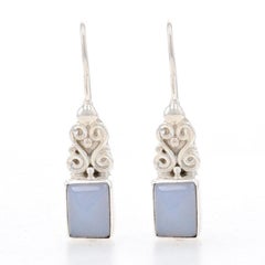 Sajen Chalcedony Drop Earrings - Sterling Silver 925 Dot Scroll Pierced