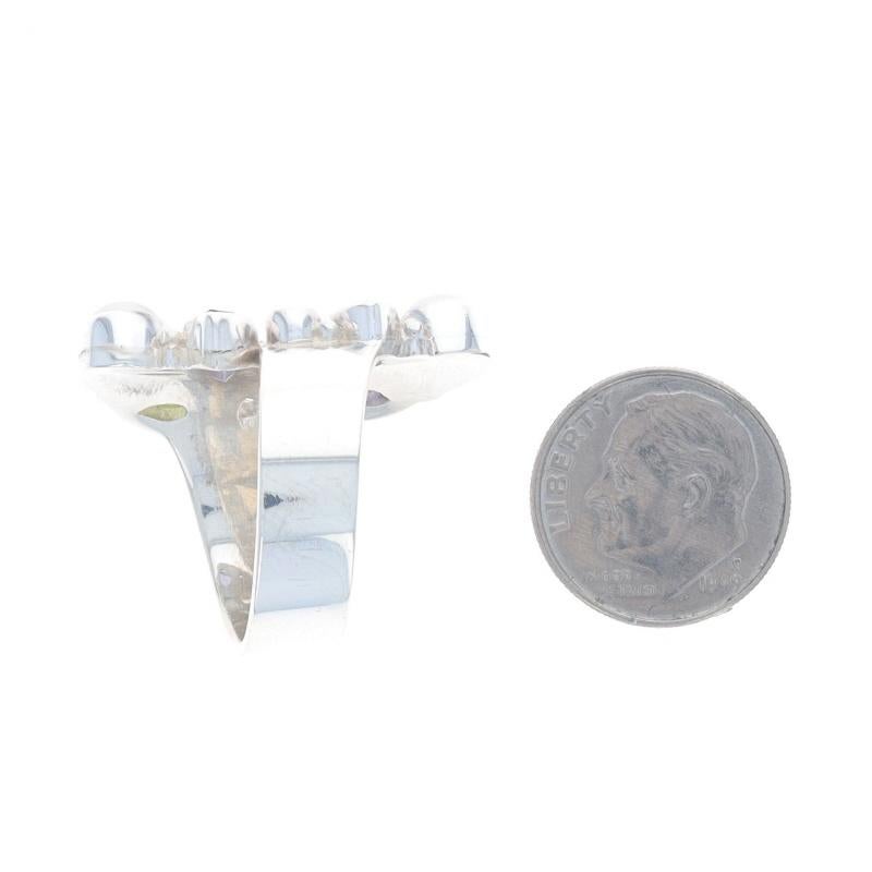 Sajen Pearl Iolite Peridot Aquamarine Cluster Cocktail Bypass Ring -Sterling 925 For Sale 1