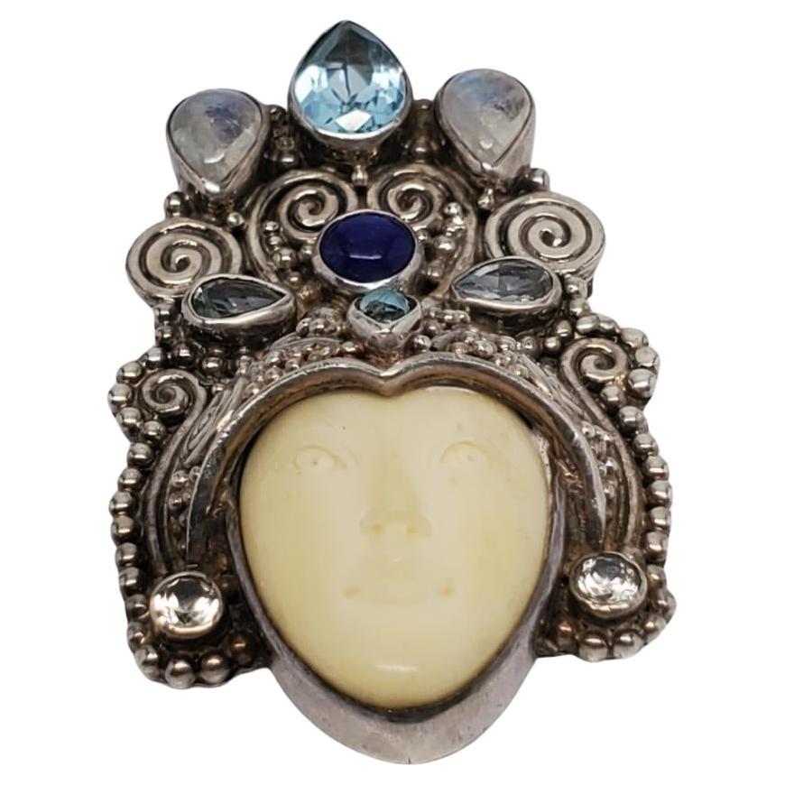 SAJEN Sterling Silver Carved Goddess Pendant/Brooch #17558