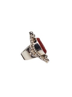 SAJEN Sterling Silver Carved Oval Cinnabar Ring Size 7 #17549