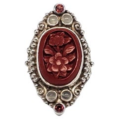 SAJEN Sterling Silver Carved Oval Cinnabar Ring Size 7 #17549