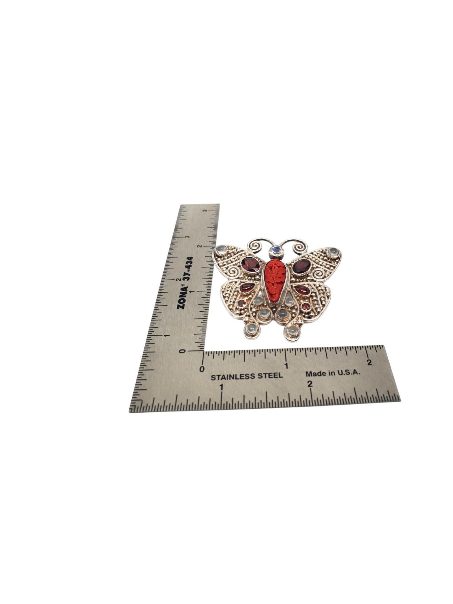 Pendentif/Broche Cinnabar en argent sterling SAJEN n° 17555 Bon état - En vente à Washington Depot, CT