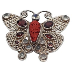 SAJEN Sterling Silver Cinnabar Pendant/Brooch # 17555