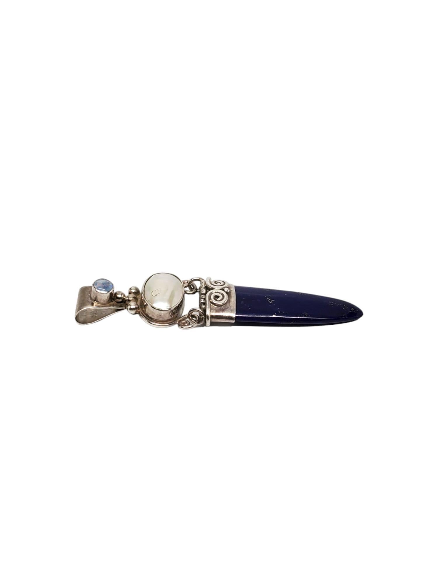 SAJEN Sterling Silver Lapis Lazuli Sword Pendant #17556 In Good Condition In Washington Depot, CT