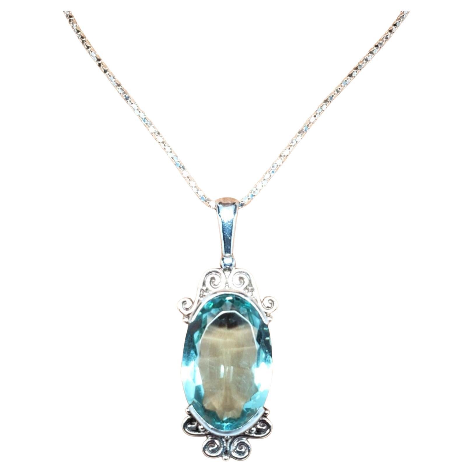 SAJEN Sterling Silver Large Oval Blue Topaz Pendant #17554