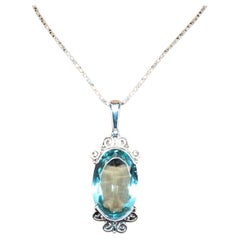 SAJEN Sterling Silver Large Oval Blue Topaz Pendant #17554