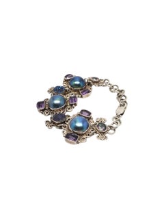 SAJEN Sterling Silver Mabe Pearl With Multicolored Gemstones Bracelet # 17565