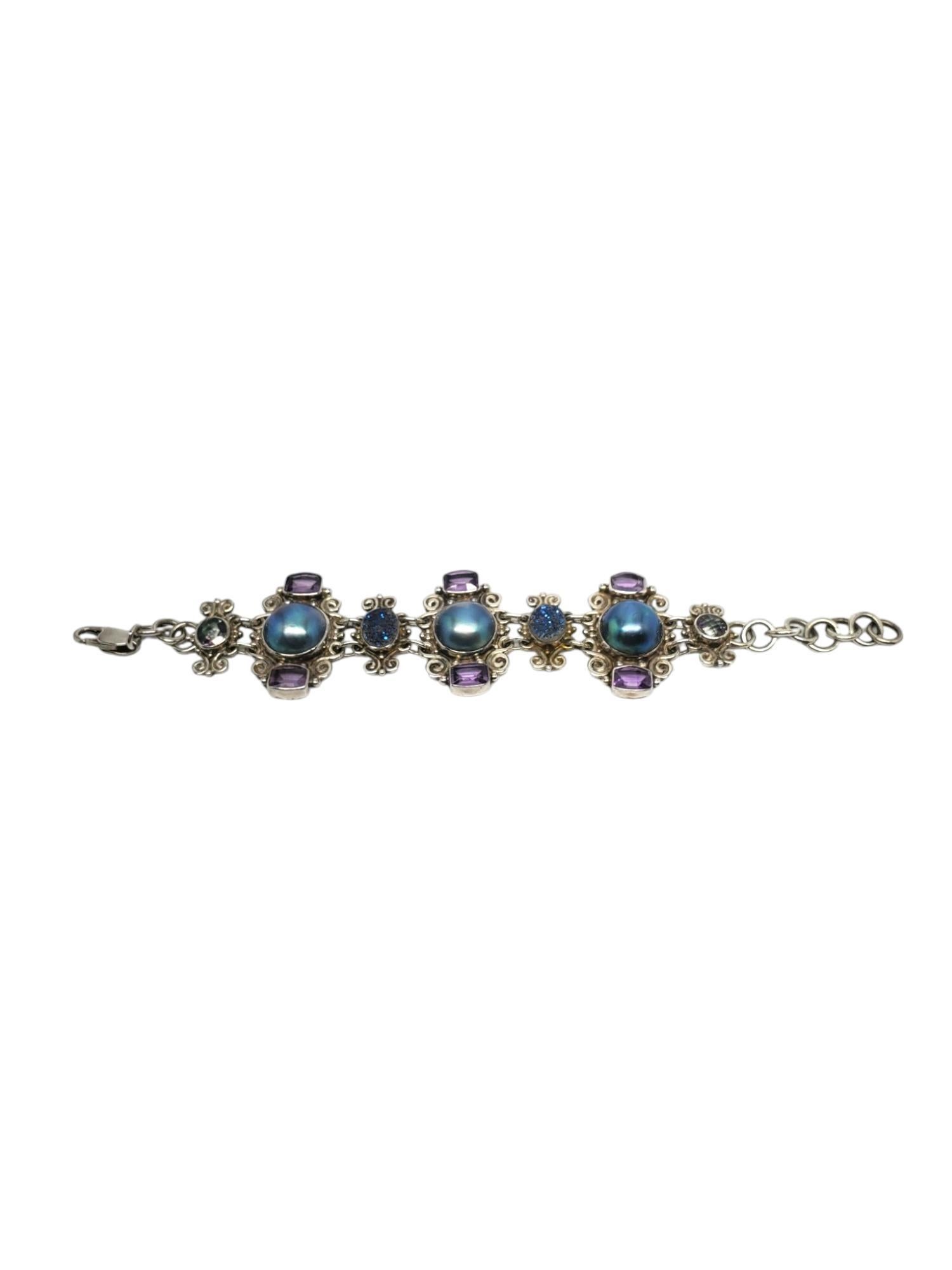 Bracelet SAJEN Mabe perlé en argent sterling avec pierres précieuses multicolores n° 17565 Pour femmes en vente