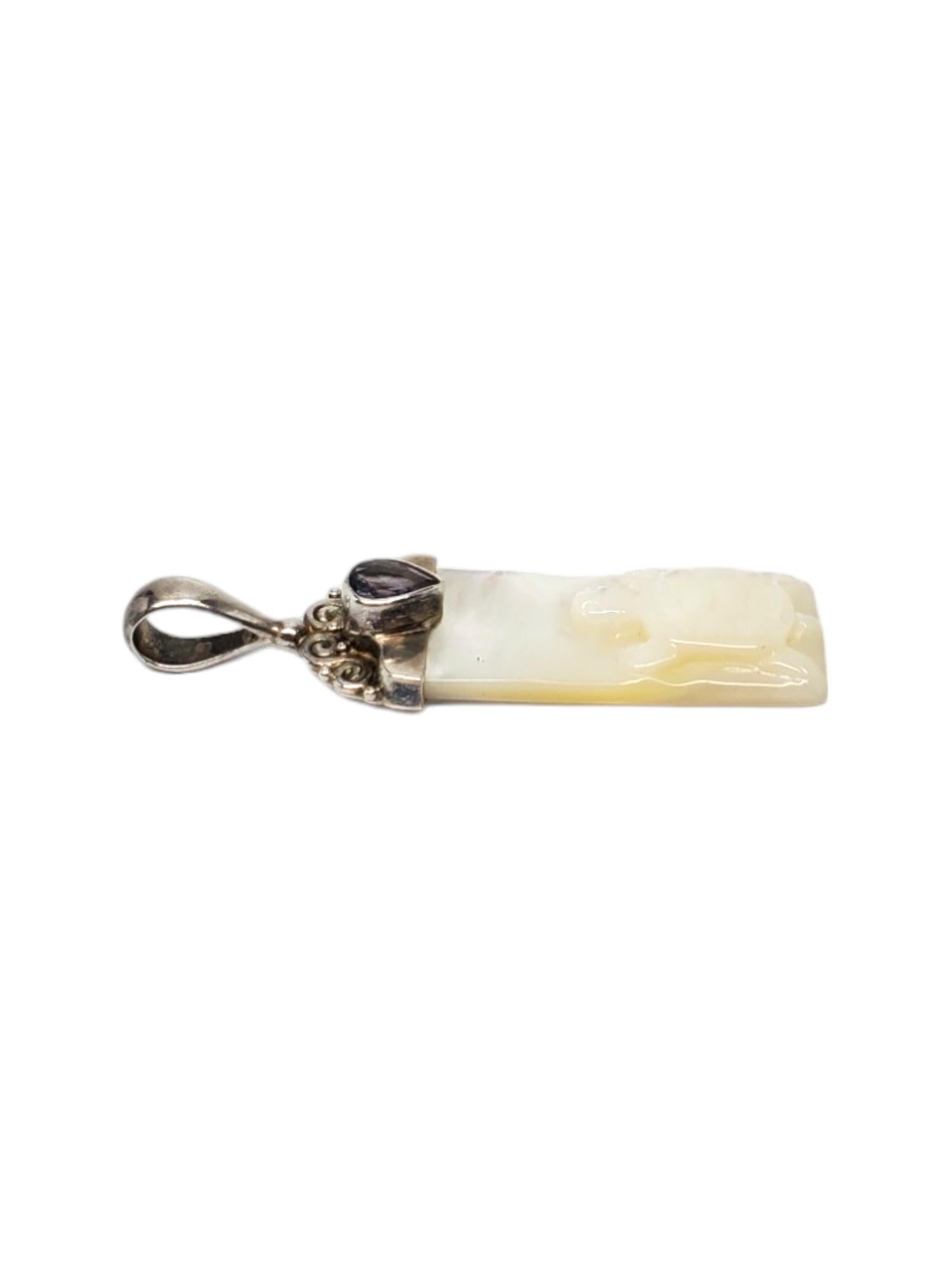 Contemporary SAJEN Sterling Silver Mother Of Pearl Amethyst Turtle Pendant #17561 For Sale